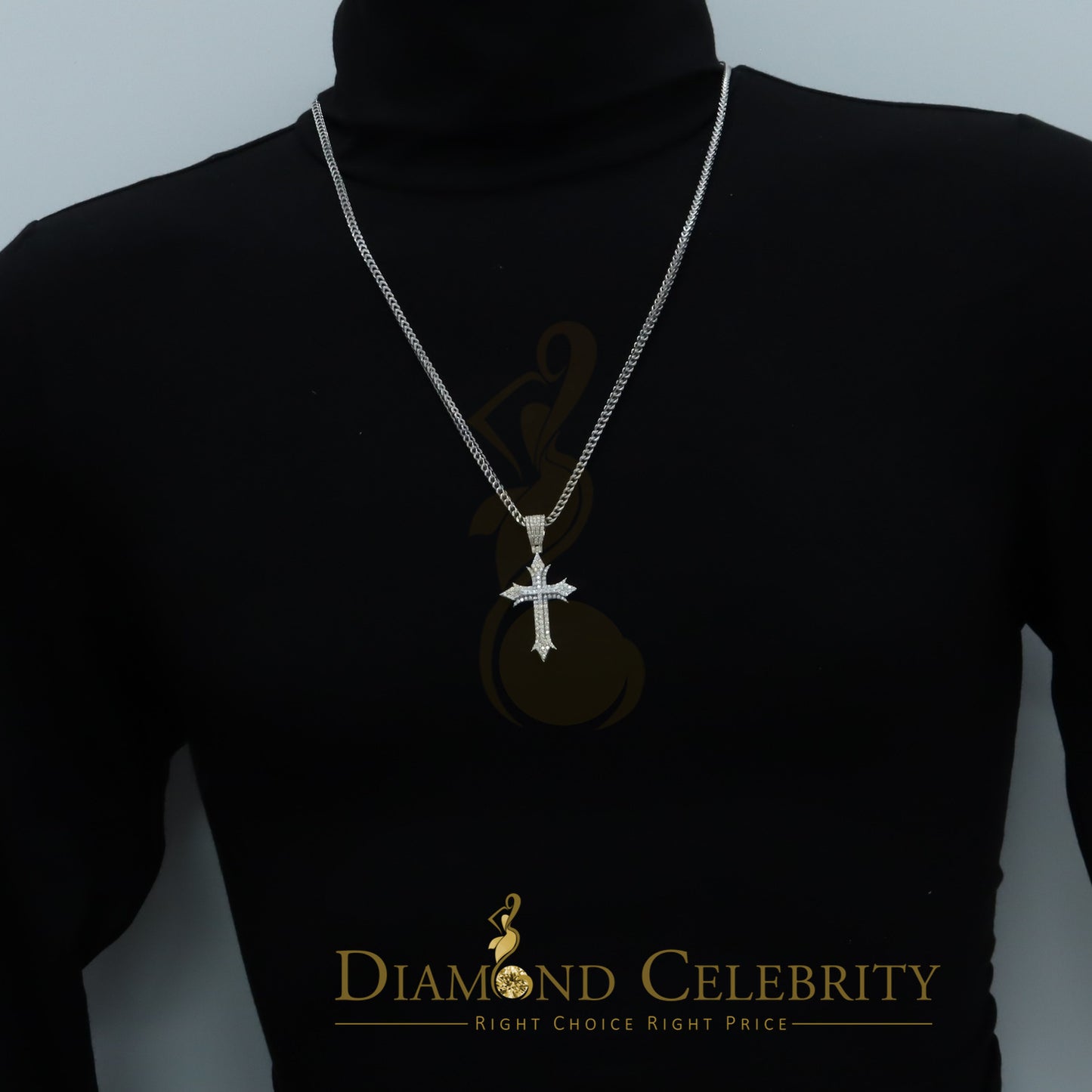 Diamondcelebritees Shiny 2.0ct VVS D Moissanite White Silver Charm Cross Pendant Men's & Women's