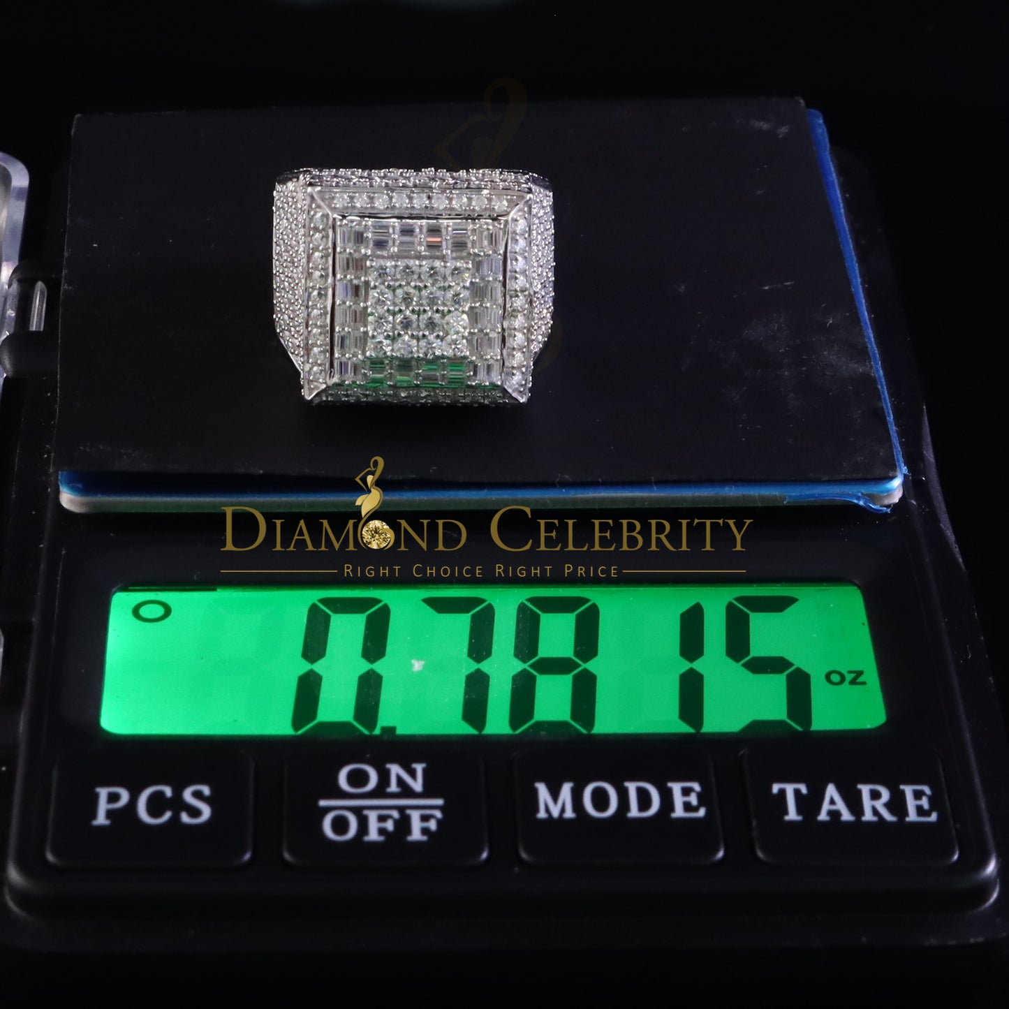 DiamondCelebritees Men's 925 White Silver 5.50ct VVS 'D' Moissanite Stone 3D Square Rings Size 10