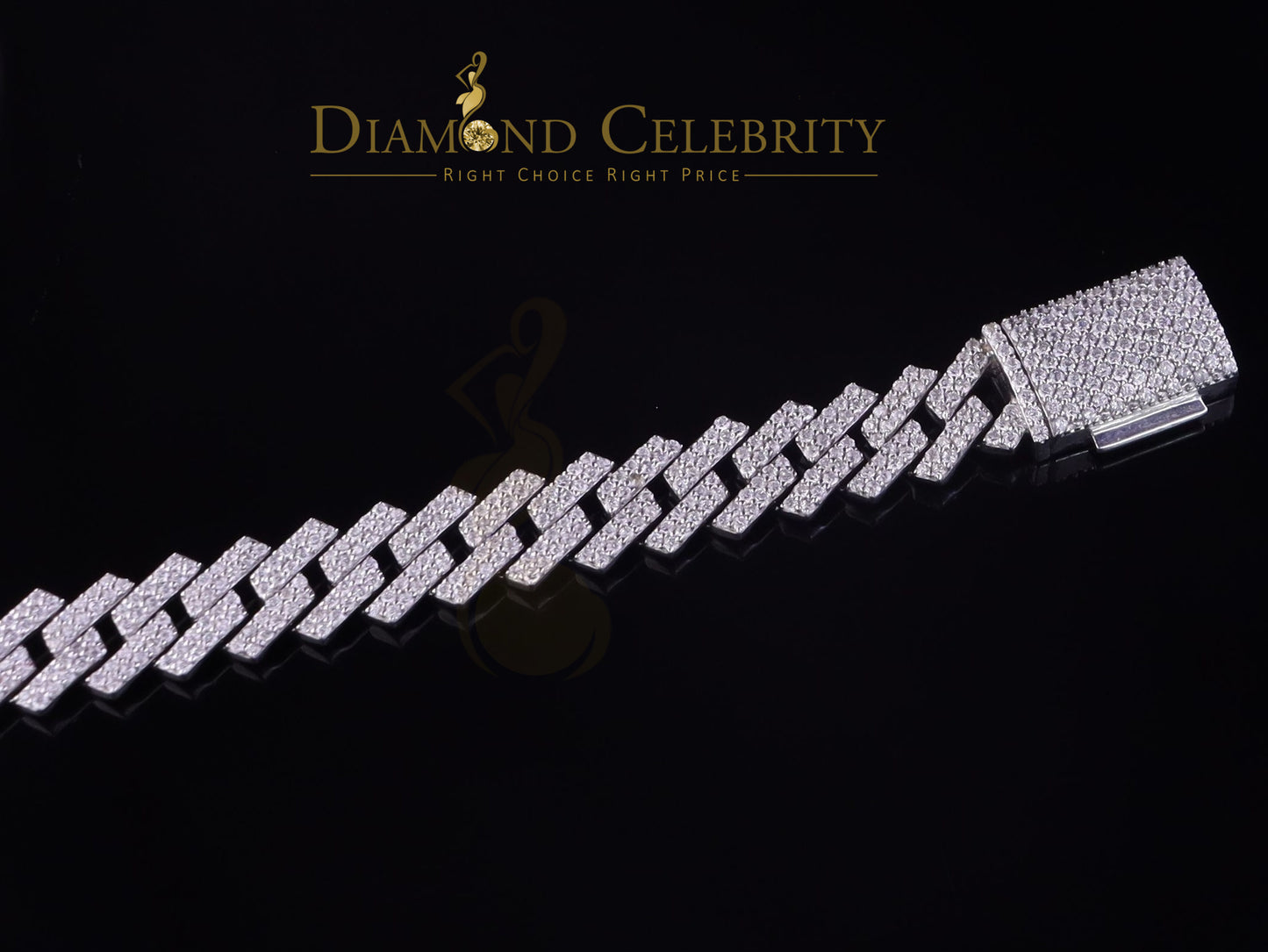 Diamondcelebritees 925 Silver 12.00ct Cubic Zirconia White Cuban Bracelet SZ 8.5inch & 12mm Width