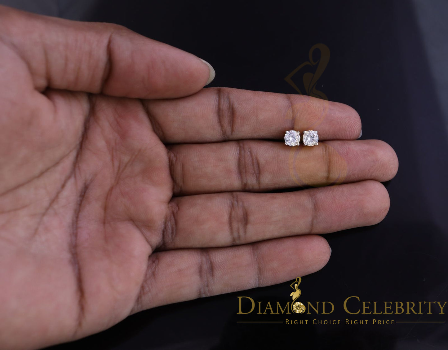 DiamondCelebritees Mens/Women Stud Yellow 925 Silver W/ 1.00ct VVS 'D' Moissanite Stud Earring