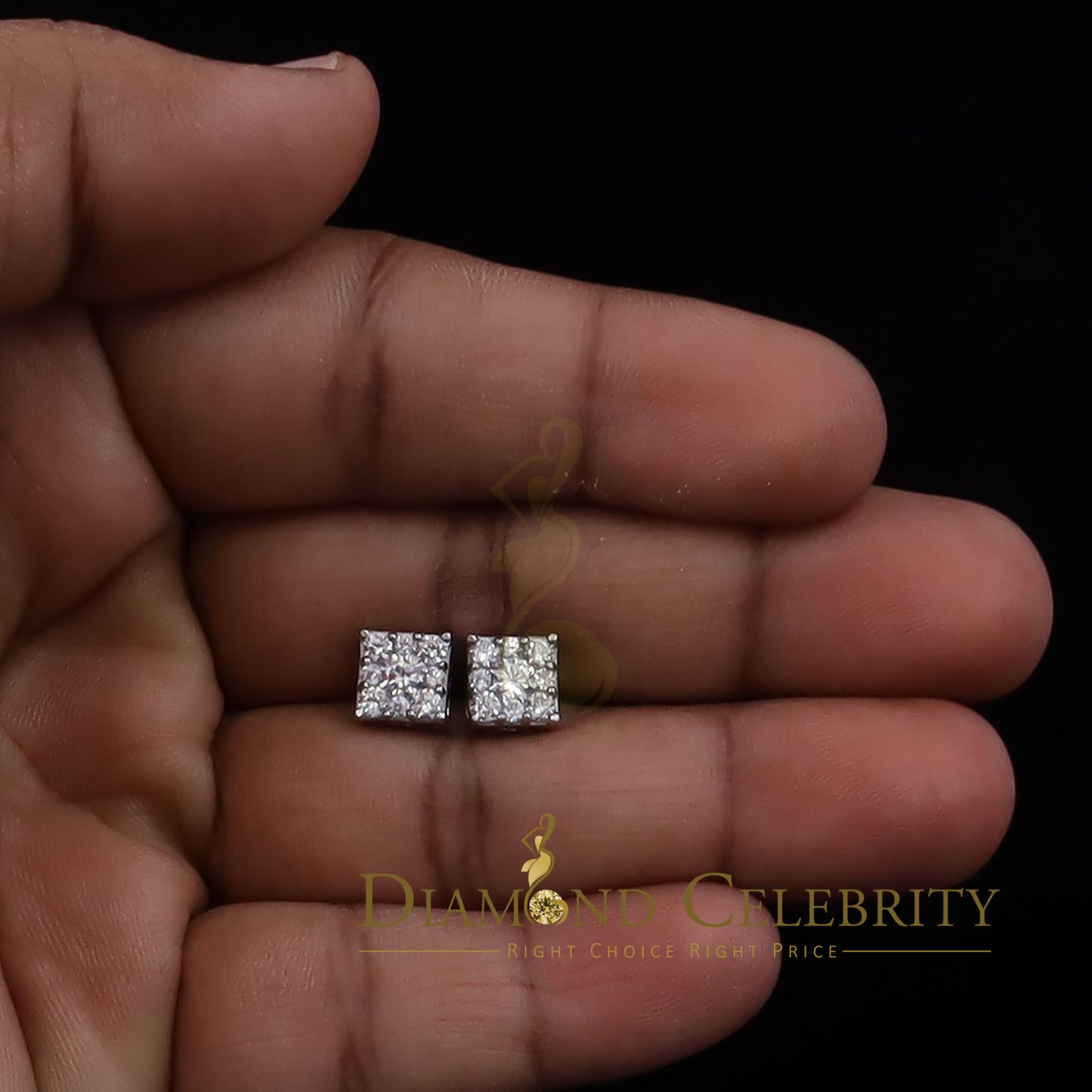 DiamondCelebritees Hip Hop 925 White Silver 1.68ct Cubic Zirconia Women's Square Stud Earrings