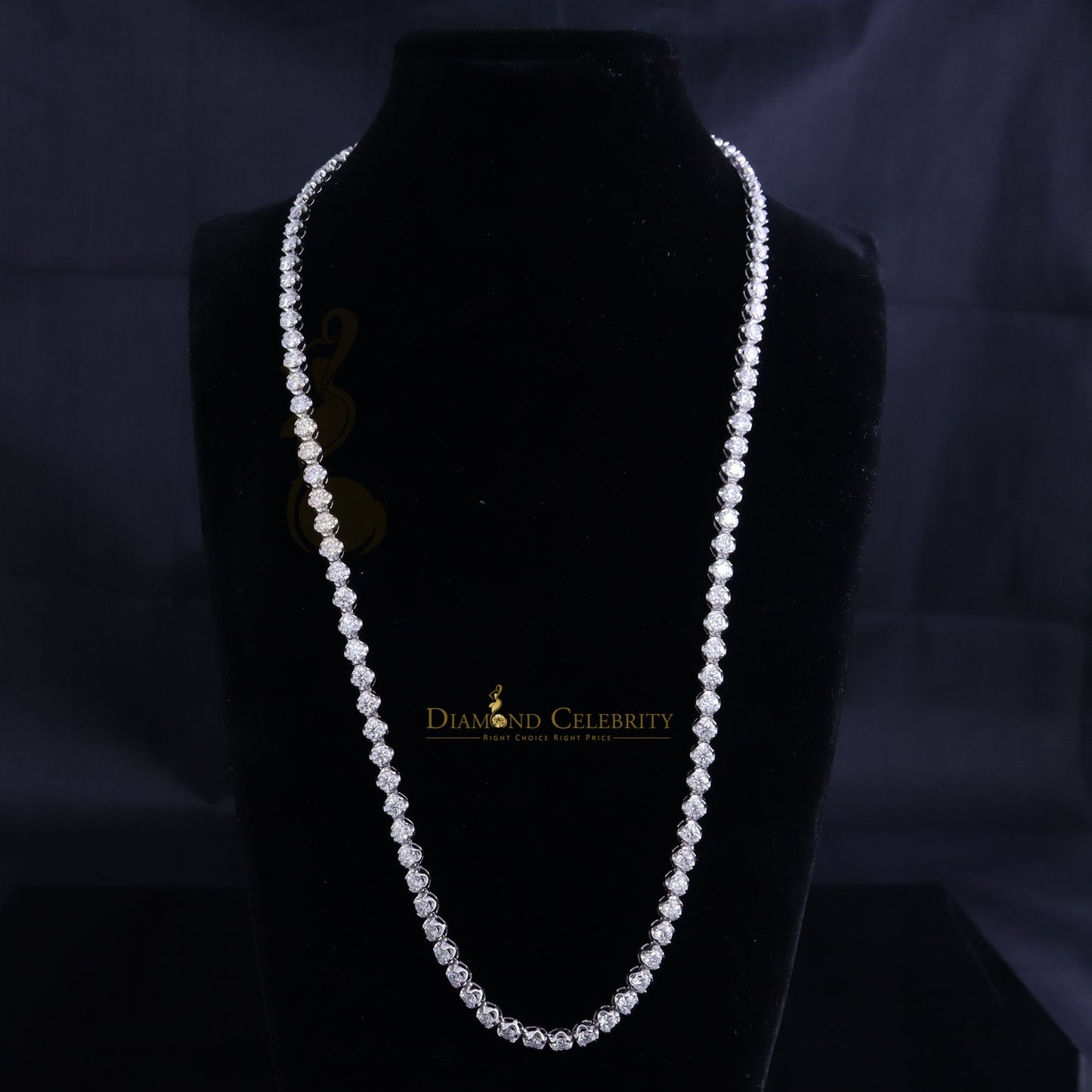 DiamondCelebritees 925 Silver White 20ct Moissanite Tennis Men's Necklace size 22inch & Width 6mm
