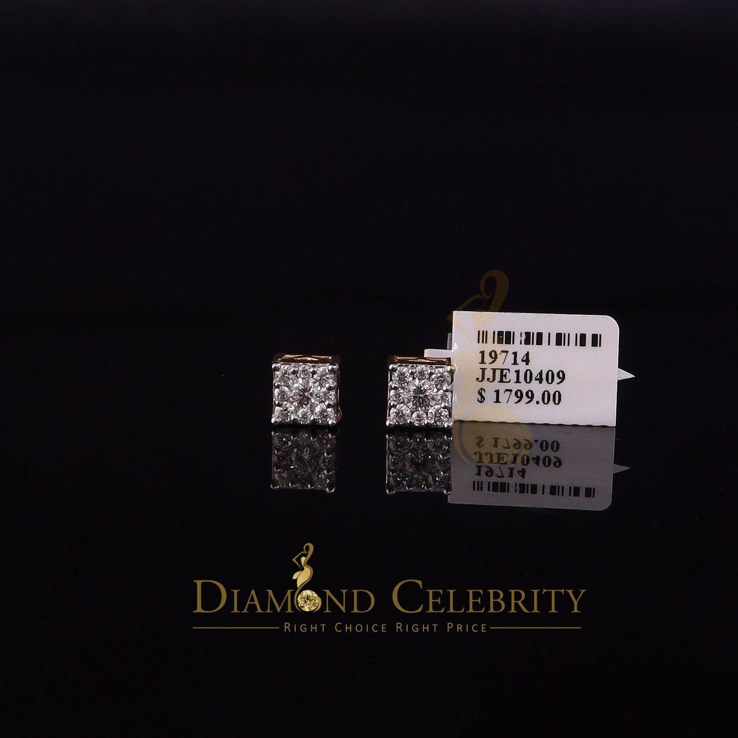 DiamondCelebritees Real Moissanite Stud Square Earrings 10k Real Yellow Gold 1.00ct VVS 'D' Color