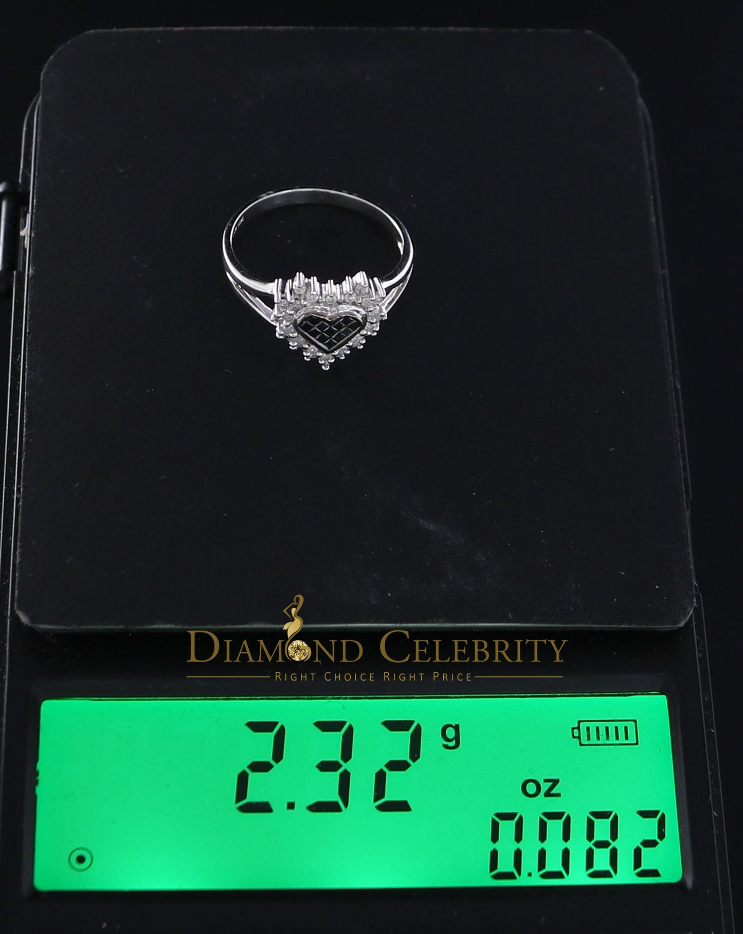 DiamondCelebritees Real 10kt White Gold Heart shape 0.33CT Real Diamond Black Princess Ring SZ 6.5