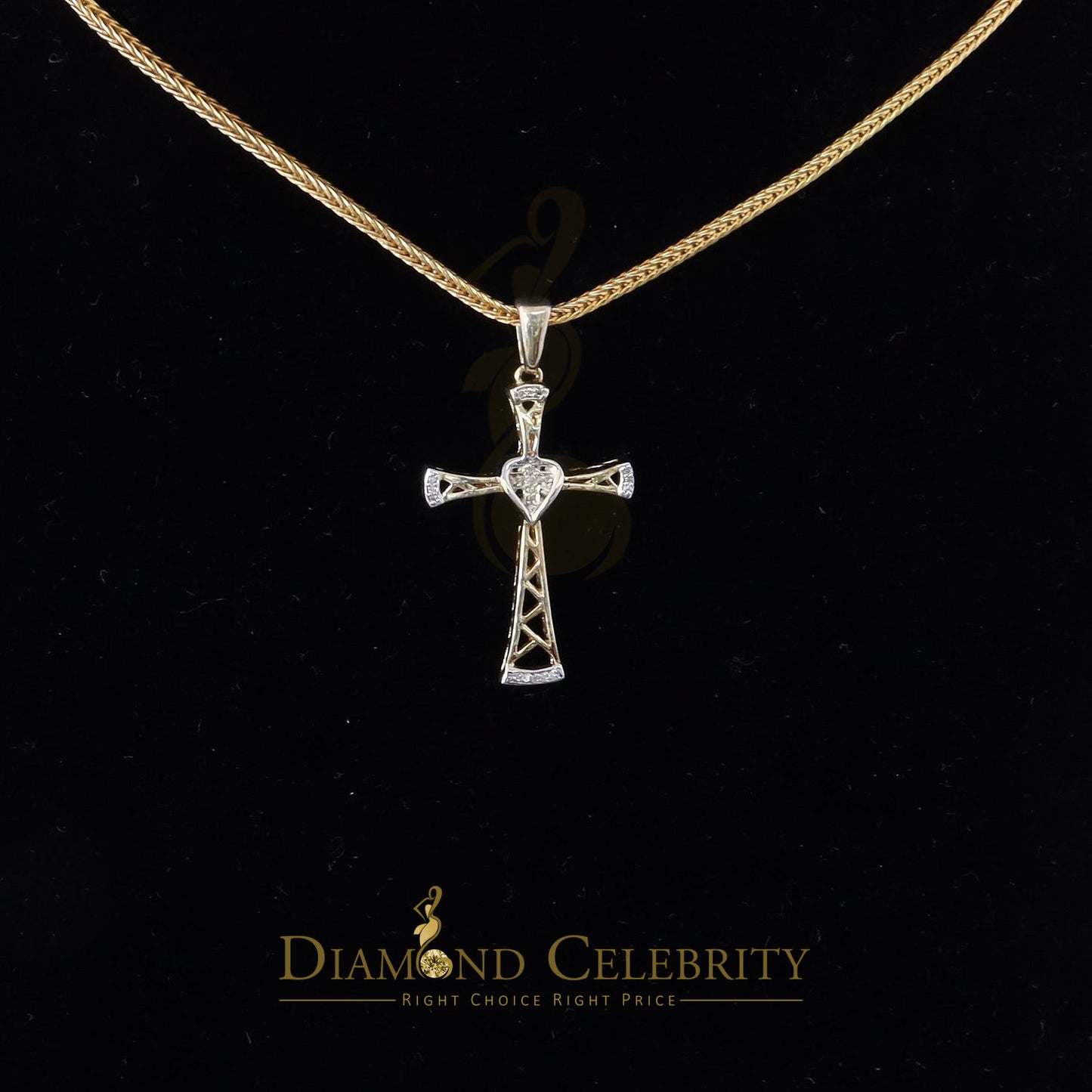 DiamondCelebritees Real 0.05ct Diamond Sterling Silver Yellow Cross Pendant
