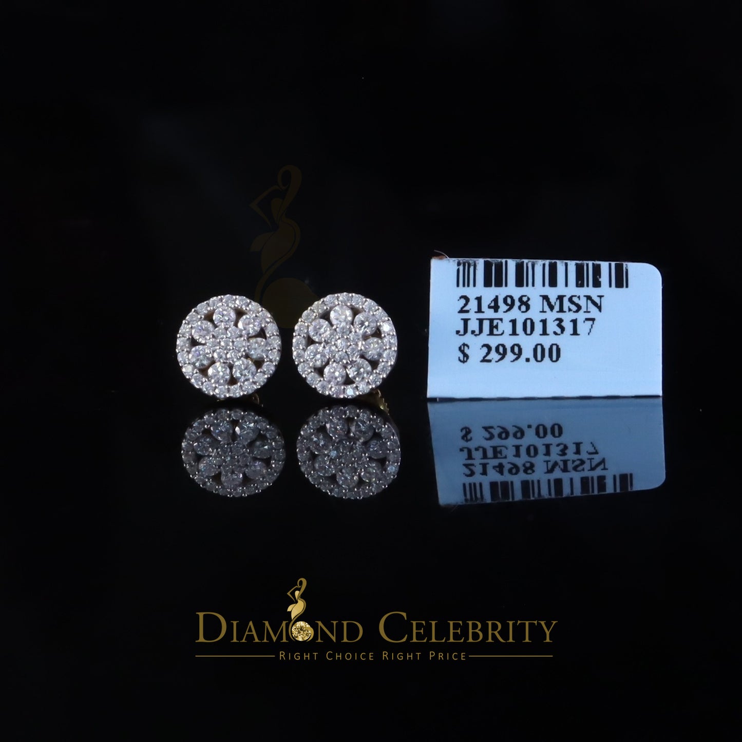 DiamondCelebritees New Yellow Floral 0.66ct VVS 'D' Moissanite Men/Womens 925 Silver Stud Earrings
