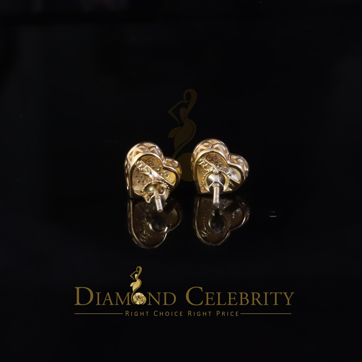925 Sterling Yellow Silver 0.71ct Cubic Zirconia Heart Women's Stud Earrings