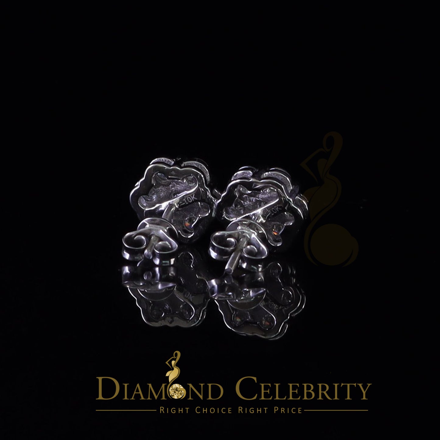 DiamondCelebritees Real Moissanite VVS 'D' Color 2.25 ct 10k Real White Gold Stud FLORAL Earrings
