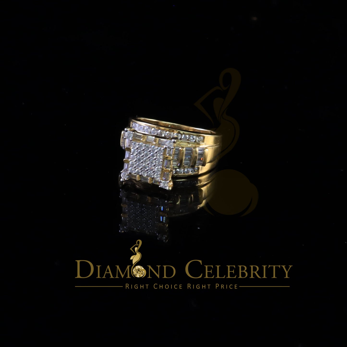 DiamondCelebritees 925 Yellow Square 2.34 ct Cubic Zirconia Silver Engagement Men's Ring Size 8