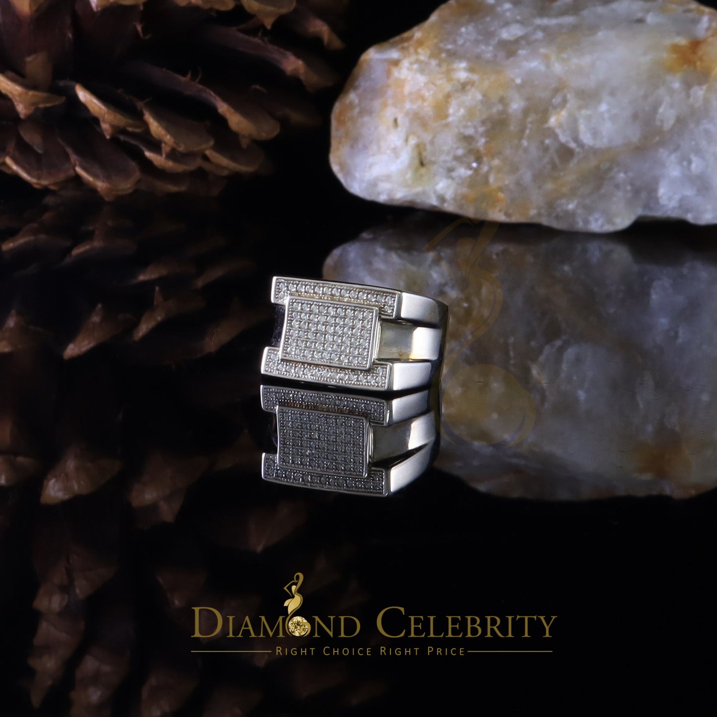 DiamondCelebritees White 925 Silver 0.85ct Cubic Zirconia Engagement Rectangle Men Rings Size10