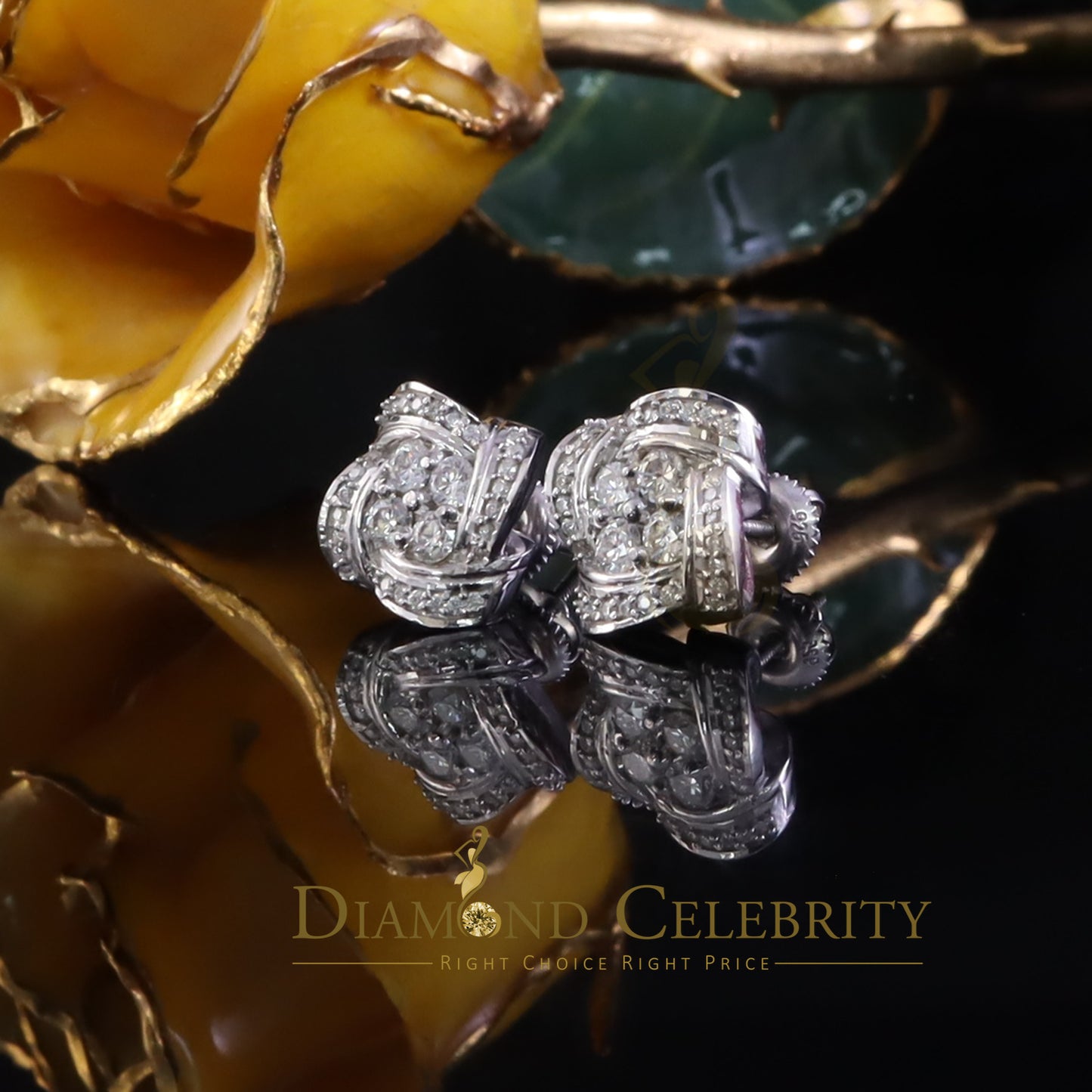 Diamondcelebritees Best 1.00ct VVS D Moissanite 925 White Silver Men's/Womens Knot Stud Earrings