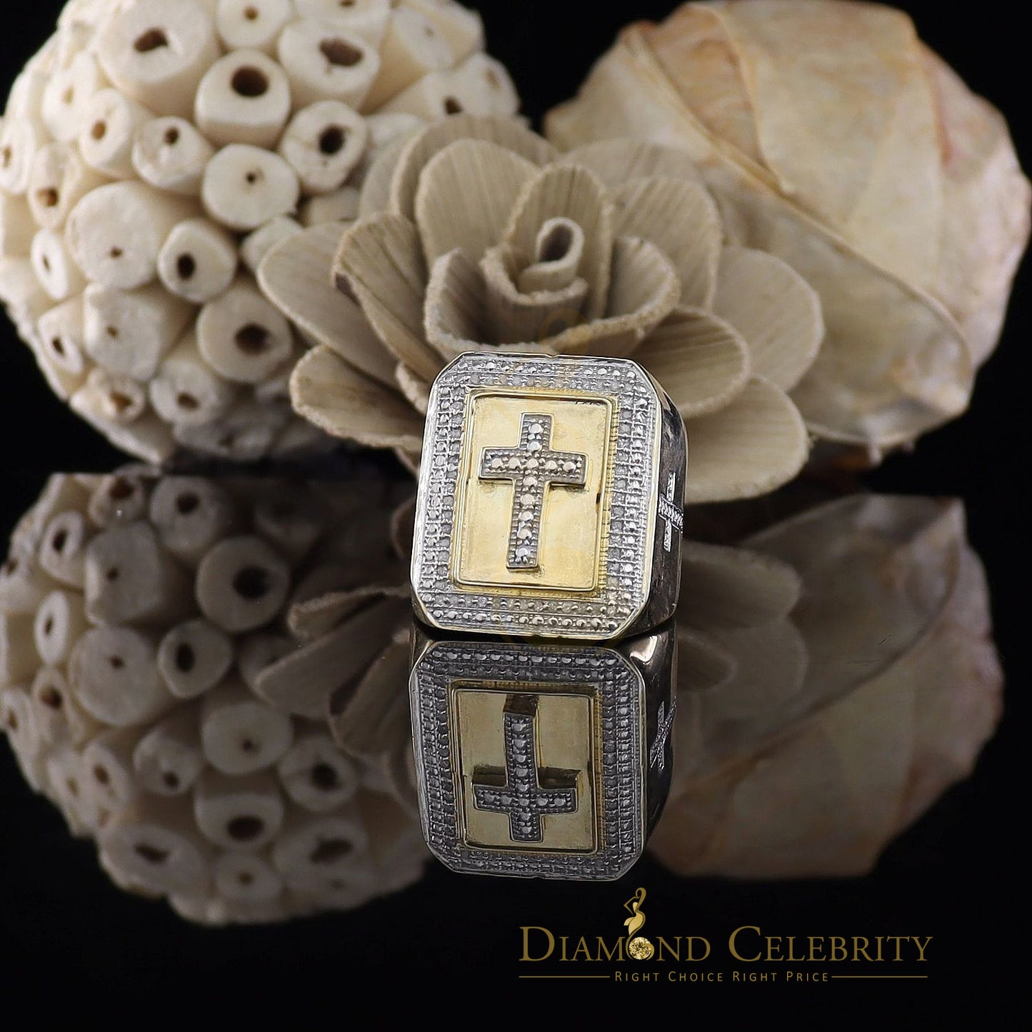 Men's 0.25CT Silver Diamond Yellow Square Adjustable Ring From Size 10 to 12