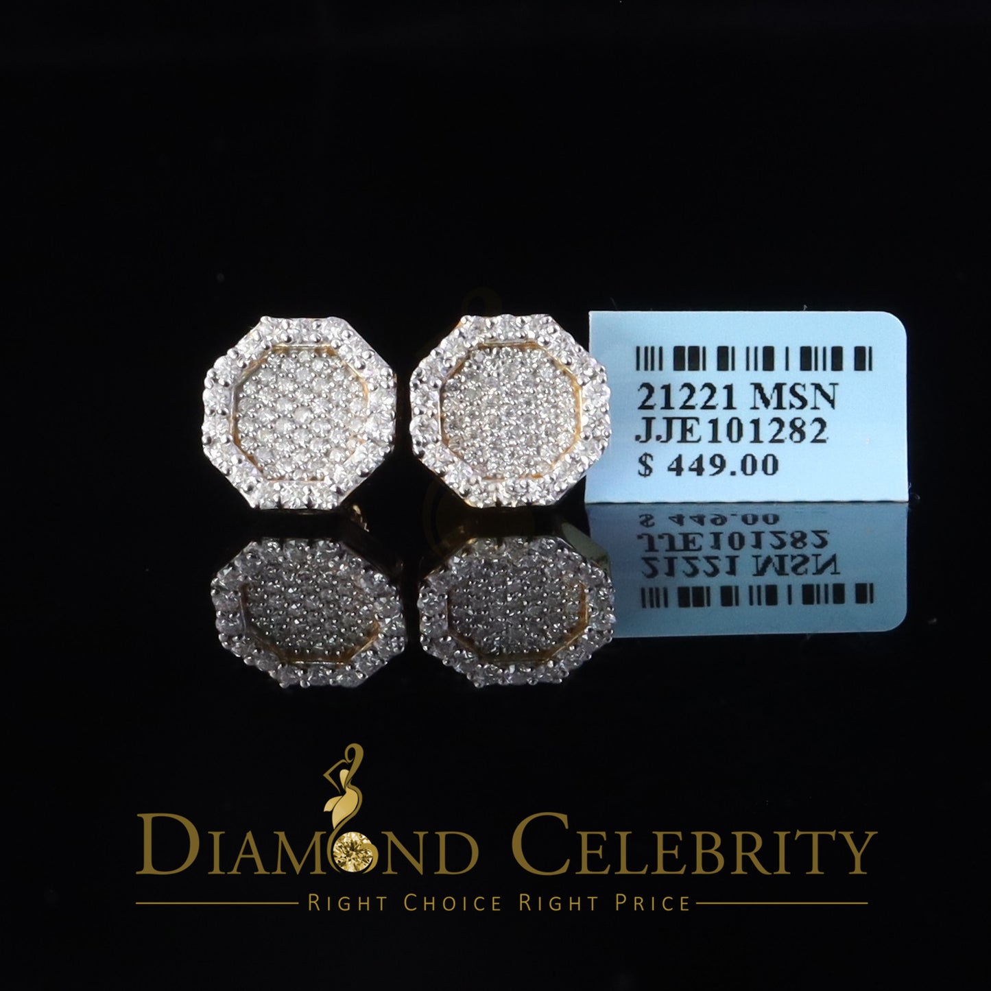 DiamondCelebritees 925 Yellow Silver 1.00ct VVS 'D' Moissanite Octagone Stud Earring Men's/Womens