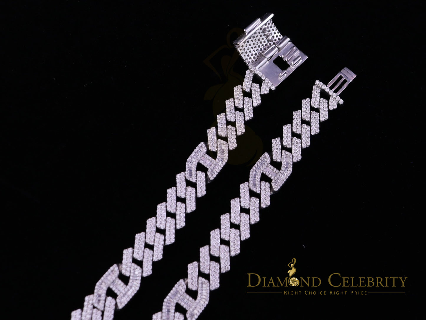 DiamondCelebritees 925 Silver 35ct Moissanite White Men's Cuban Necklace SZ 20inch & 14mm Width