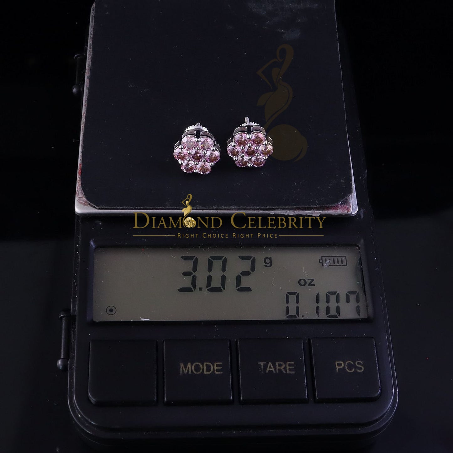 Diamondcelebritees Men's/Women's 925 Silver White 2.25ct VVS D Pink Moissanite Floral Stud Earrings