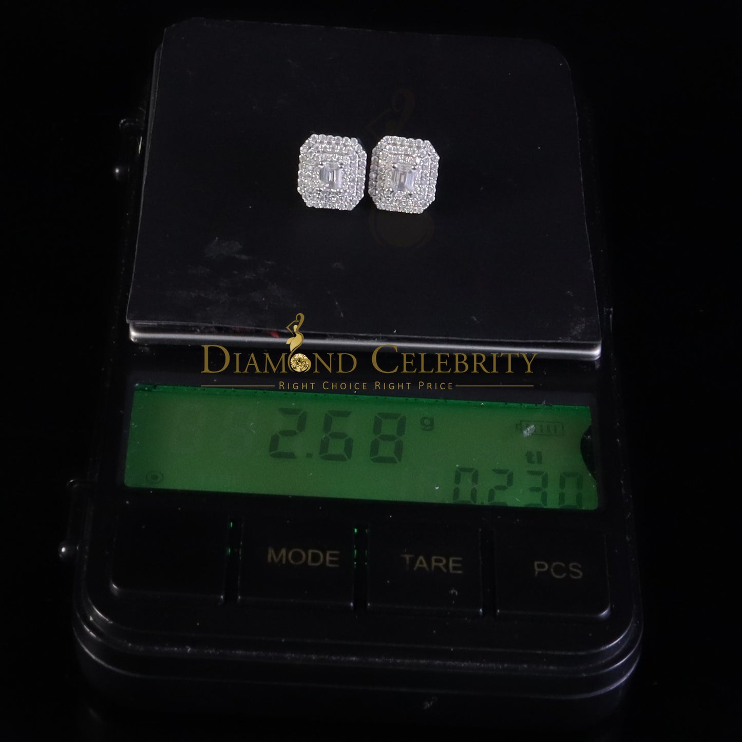 Diamondcelebritees Unisex 1.10ct VVS 'D' Emerald Cut Moissanite 925 Silver White Octagonal Earrings