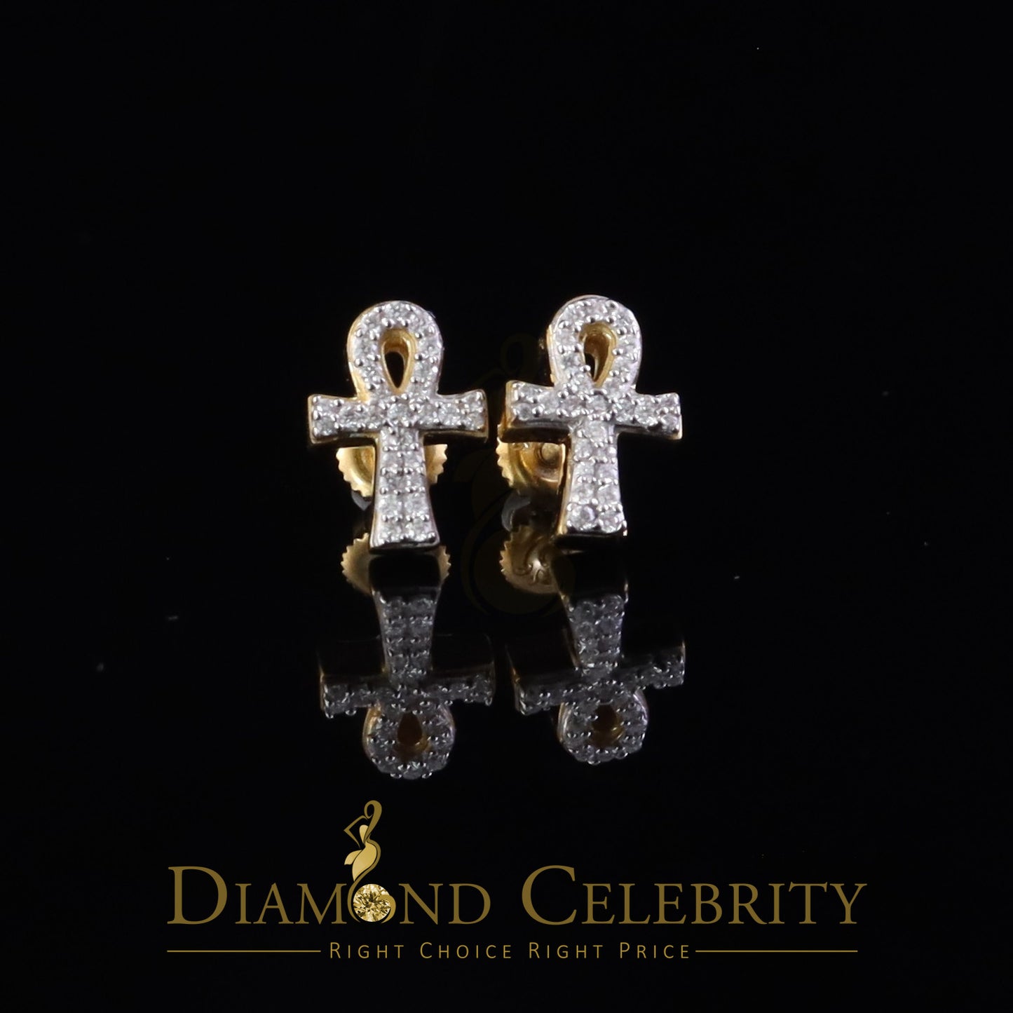 DiamondCelebritees 925 Yellow Silver 0.25ct VVS 'D' Moissanite Ankh Stud Earring Men's/Womens