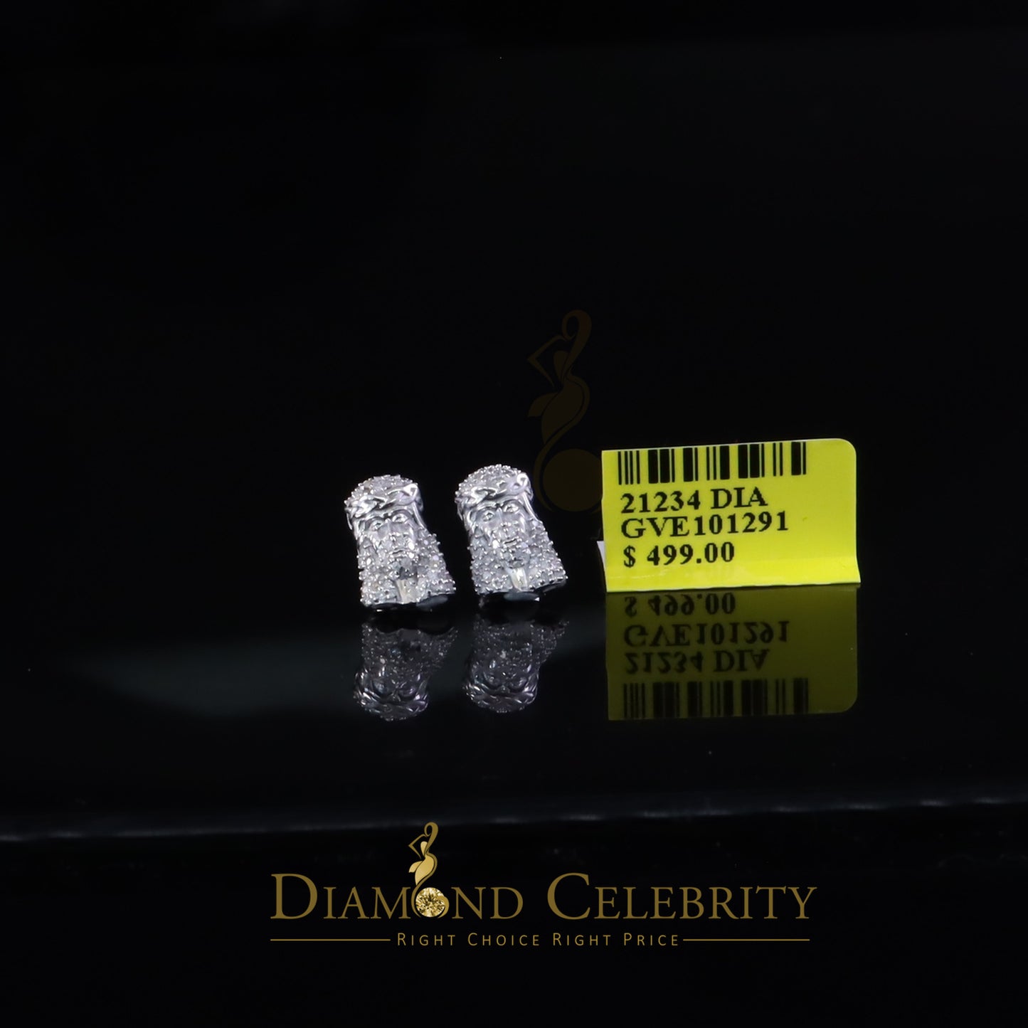 DiamondCelebritees Small 0.25ct Diamond 925 Silver White 6.50MM Men's & Women Jesus Stud Earring