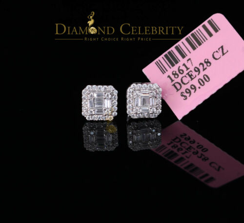 DiamondCelebritees 925 Hip Hop White Sterling Silver 0.64ct Cubic Zirconia Women's Square Earrings