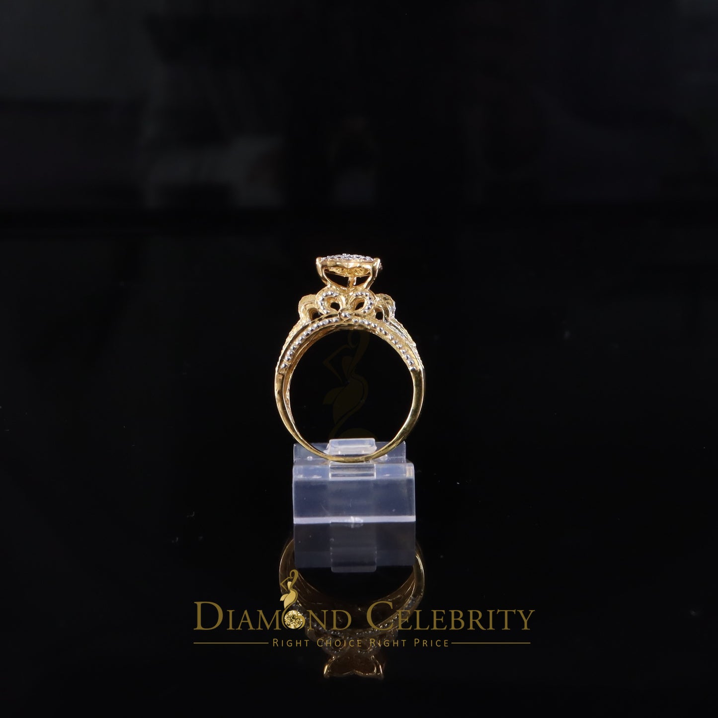 DiamondCelebritees 925 Yellow Sterling Silver Real Diamond 0.10ct Womens Engagement Heart Ring SZ 7