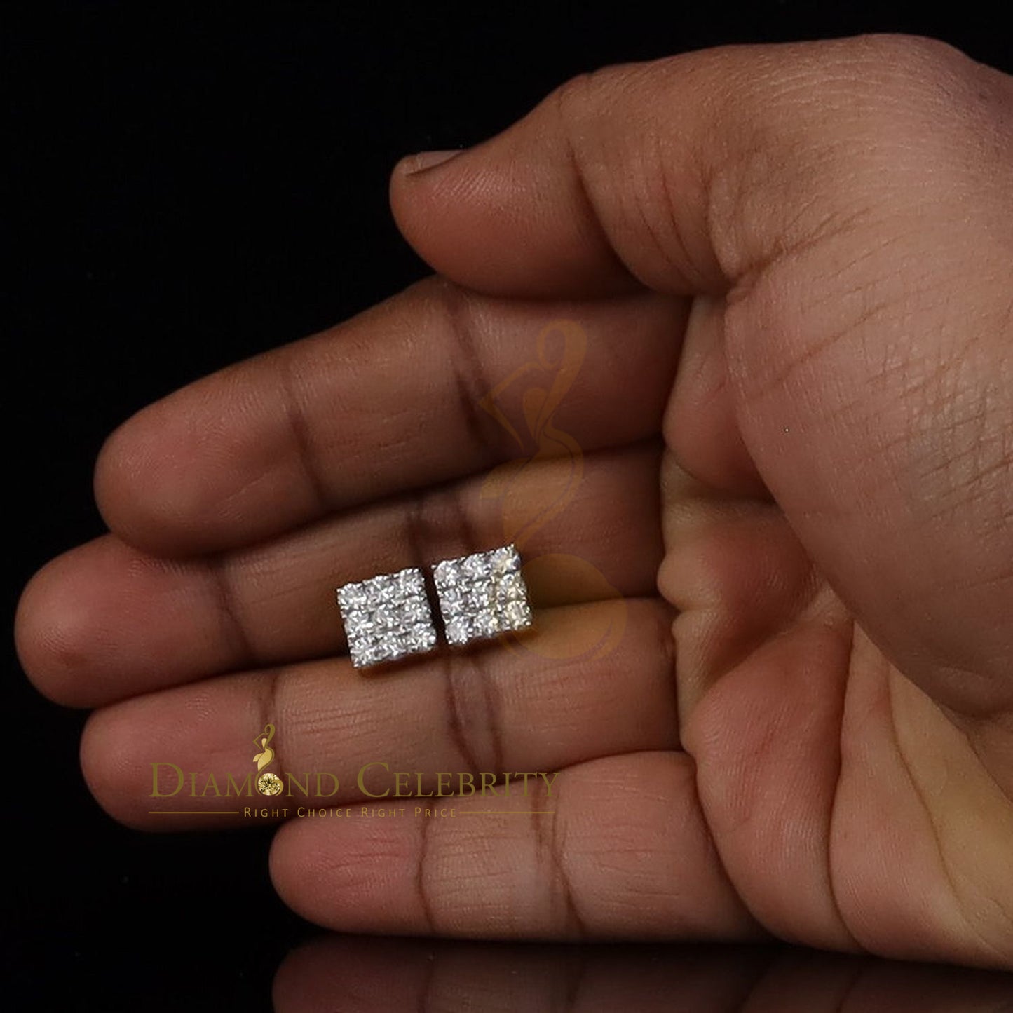 DiamondCelebritees Women's/Men's 925 Silver Yellow 2.00ct VVS 'D' Moissanite 9 Stone Stud Earrings