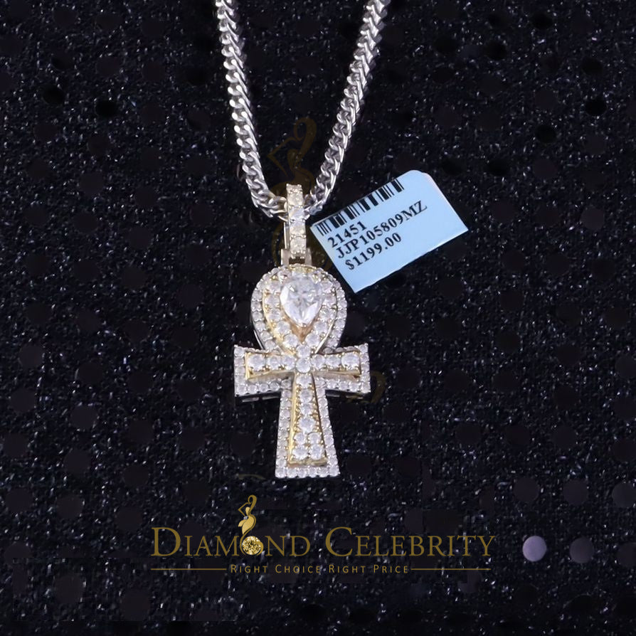 Diamondcelebritees New Men's White Silver 3.50ct VVS 'D' Moissanite Charm Ankh Pendant Womens