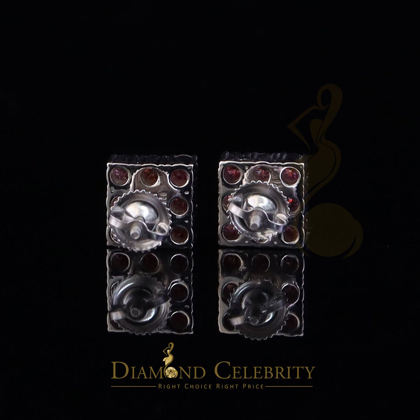 Diamondcelebritees 925 Silver White 2.25ct VVS D Pink Moissanite Men's/Women's Square Stud Earrings