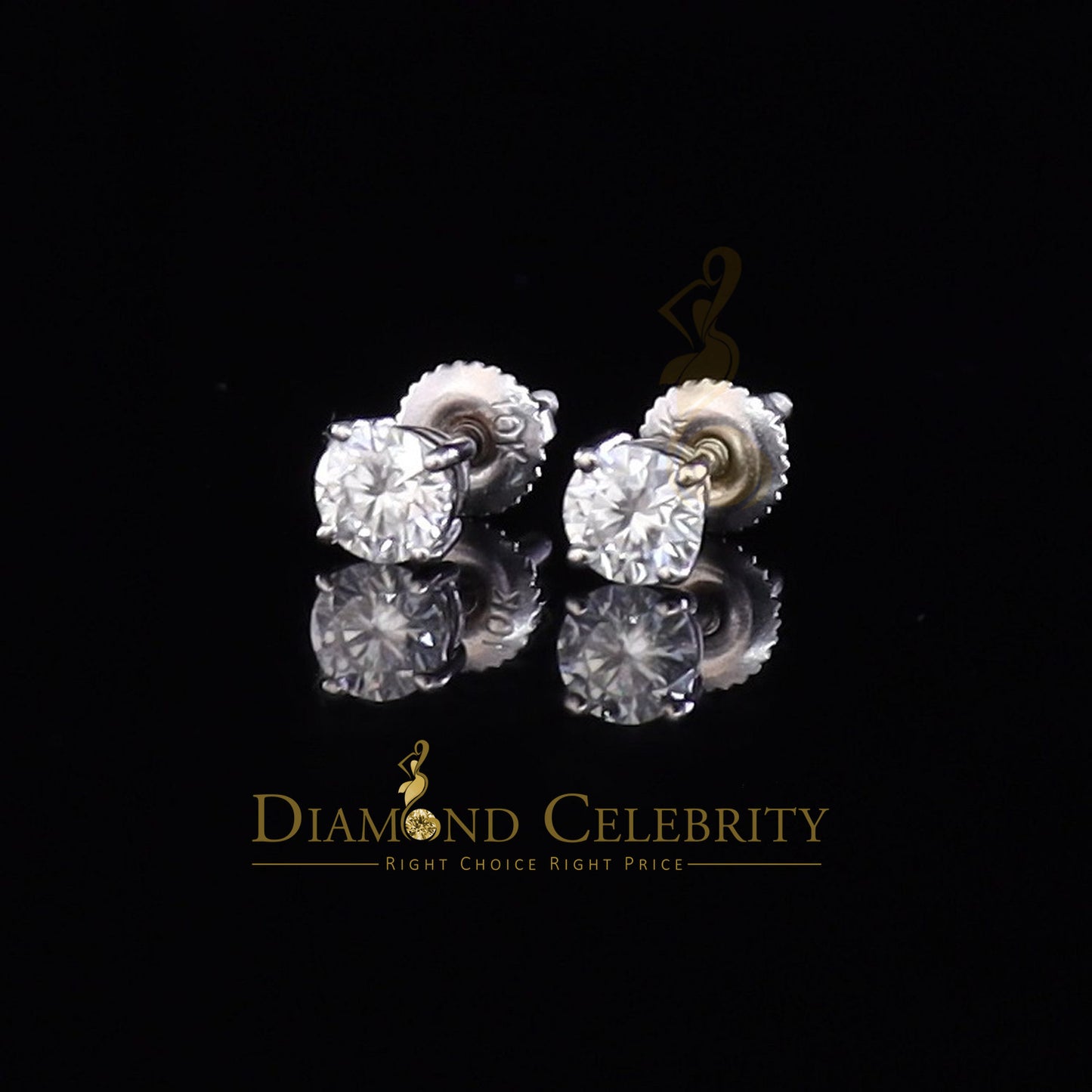 Diamondcelebritees Round 0.50ct VVS 'D' Moissanite Men's/Womens 925 Silver White Stud Earrings