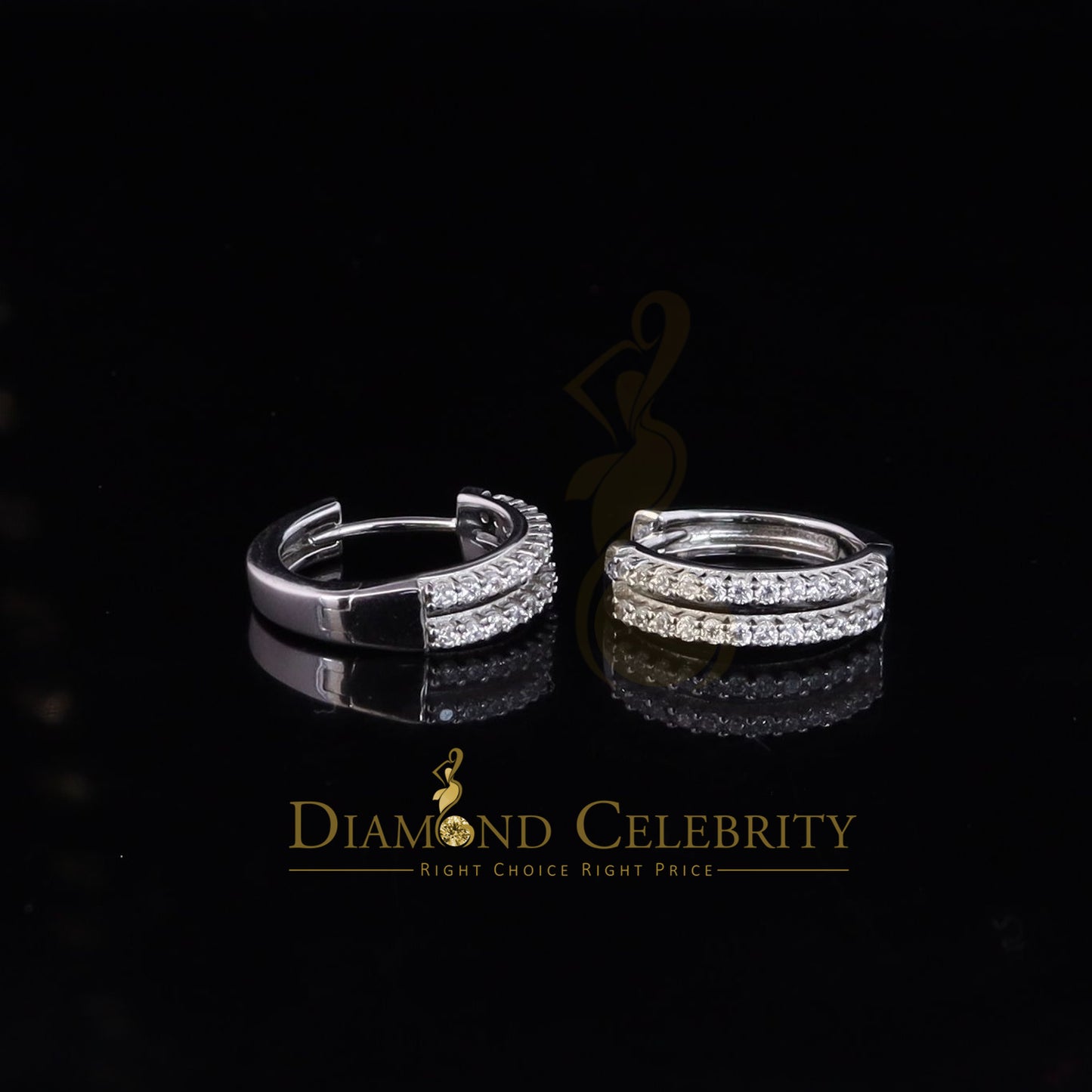 DiamondCelebritees Men's hip hop White 925 Sterling Silver Cubic Zirconia 2 row Huggie Hoop Earring