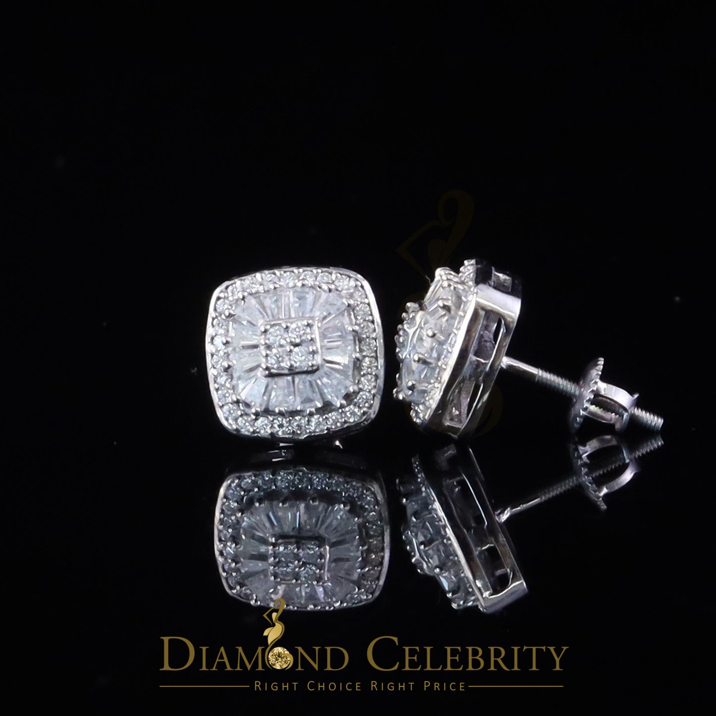 Diamondcelebritees White Square 925 Silver 1.00ct VVS 'D' Moissanite Stud Earring Men's/Womens