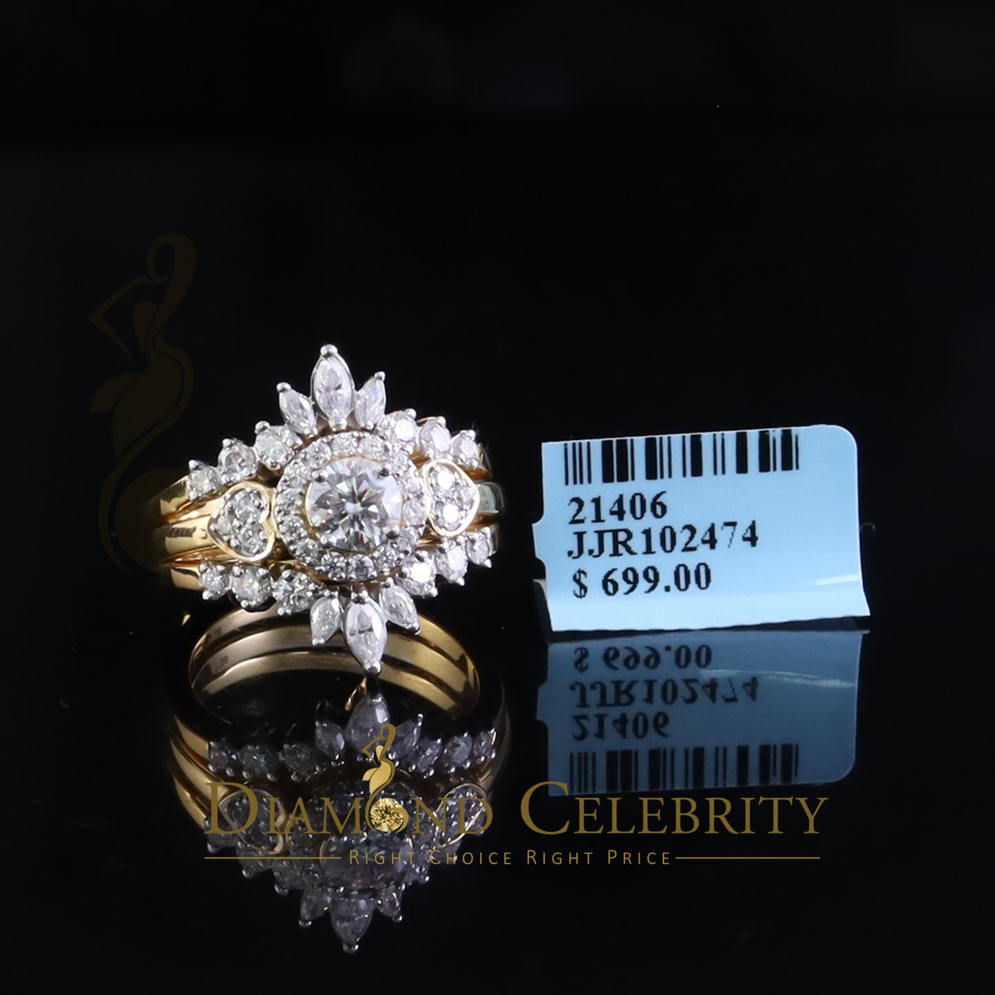 DiamondCelebritees 925 Silver Moissanite Yellow Solitaire Enhancer Guard Wrap Insert 2ct Ring SZ 7