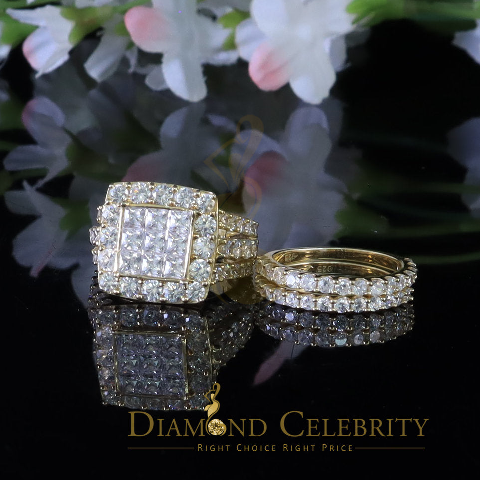 DiamondCelebritees 925 Silver Square Cubic Zirconia 10.92ct 3PC Bridal Yellow Womens Ring SZ 7