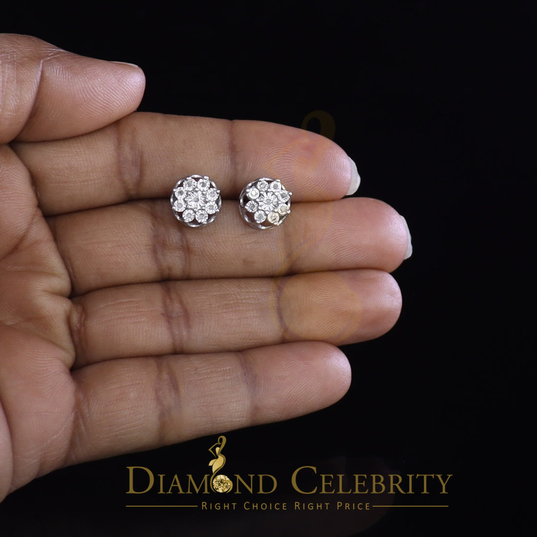 DiamondCelebritees 925 Sterling Silver White 0.10ct Diamond For Men's & Women's Floral Earrings
