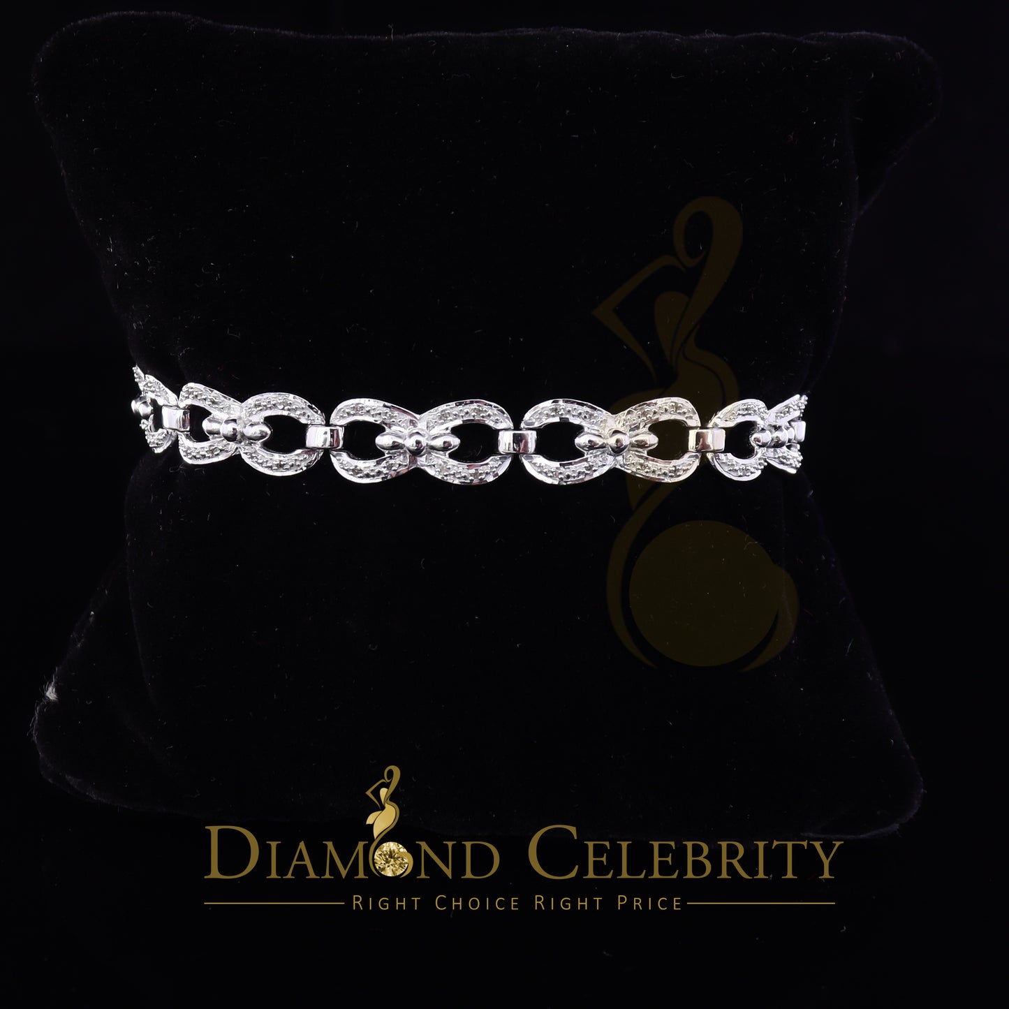 Diamondcelebritees 925 Sterling Silver White 0.20CT Real Diamonds Fancy Style Bracelete Size 7''