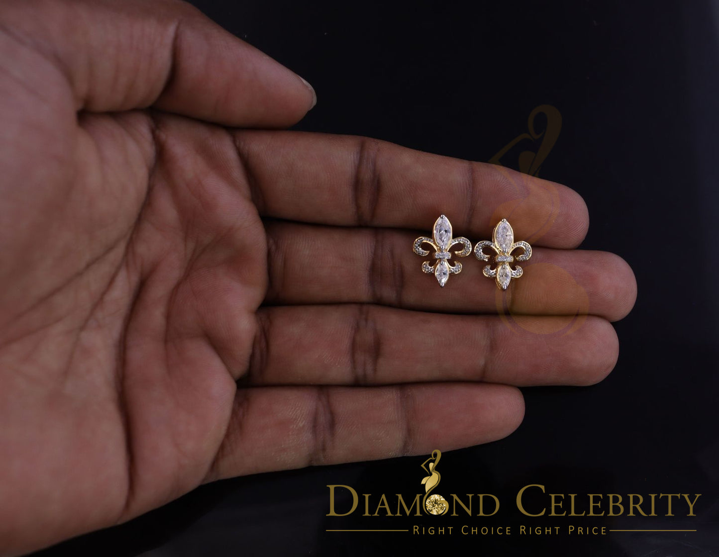 DiamondCelebritees 925 Yellow Silver Ladies Fleur de Lis Screw Back 2.43ct Cubic Zirconia Earrings