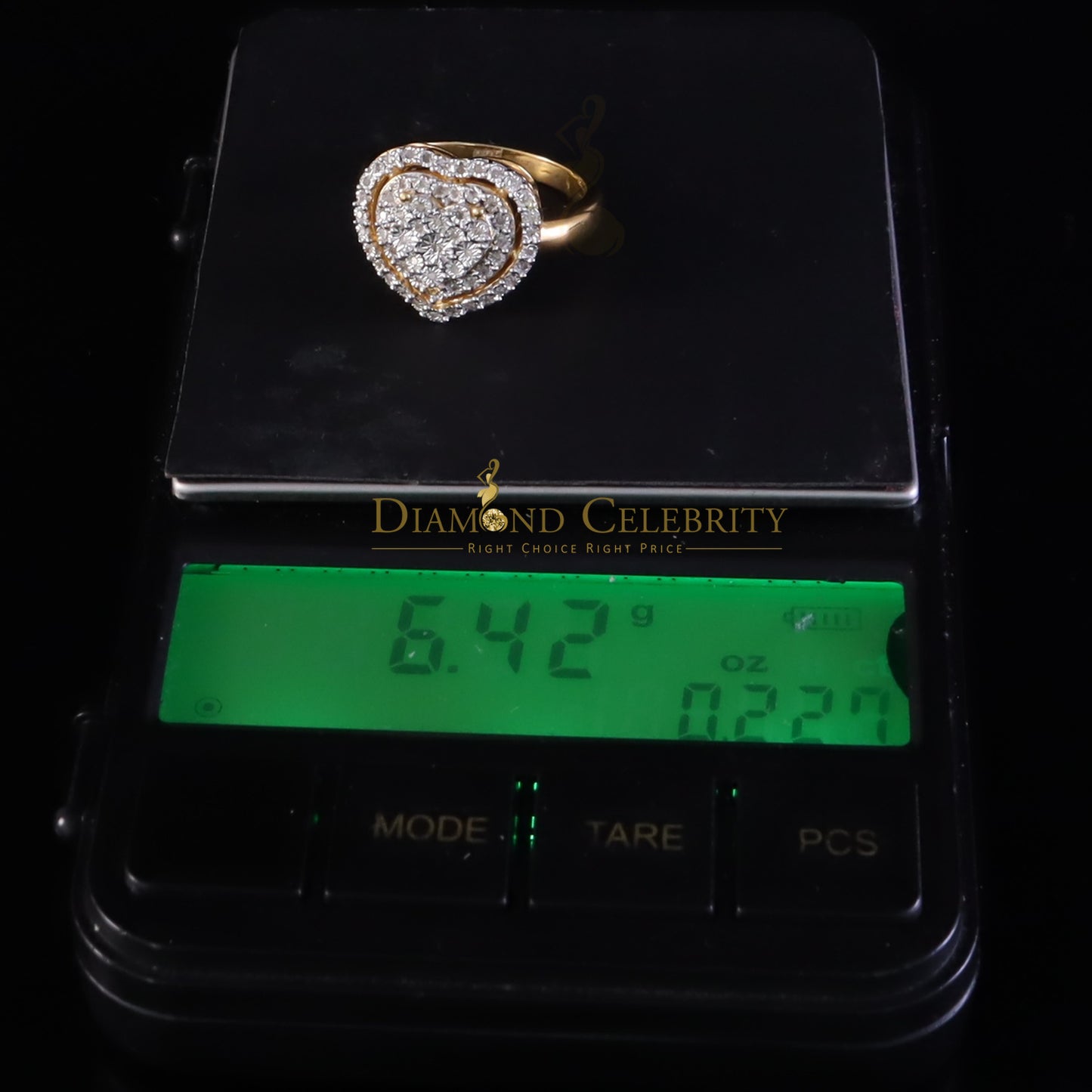 DiamondCelebritees Big Womens Pave Heart 0.25ct Real Diamond Yellow 925 Sterling Silver Ring SZ 7