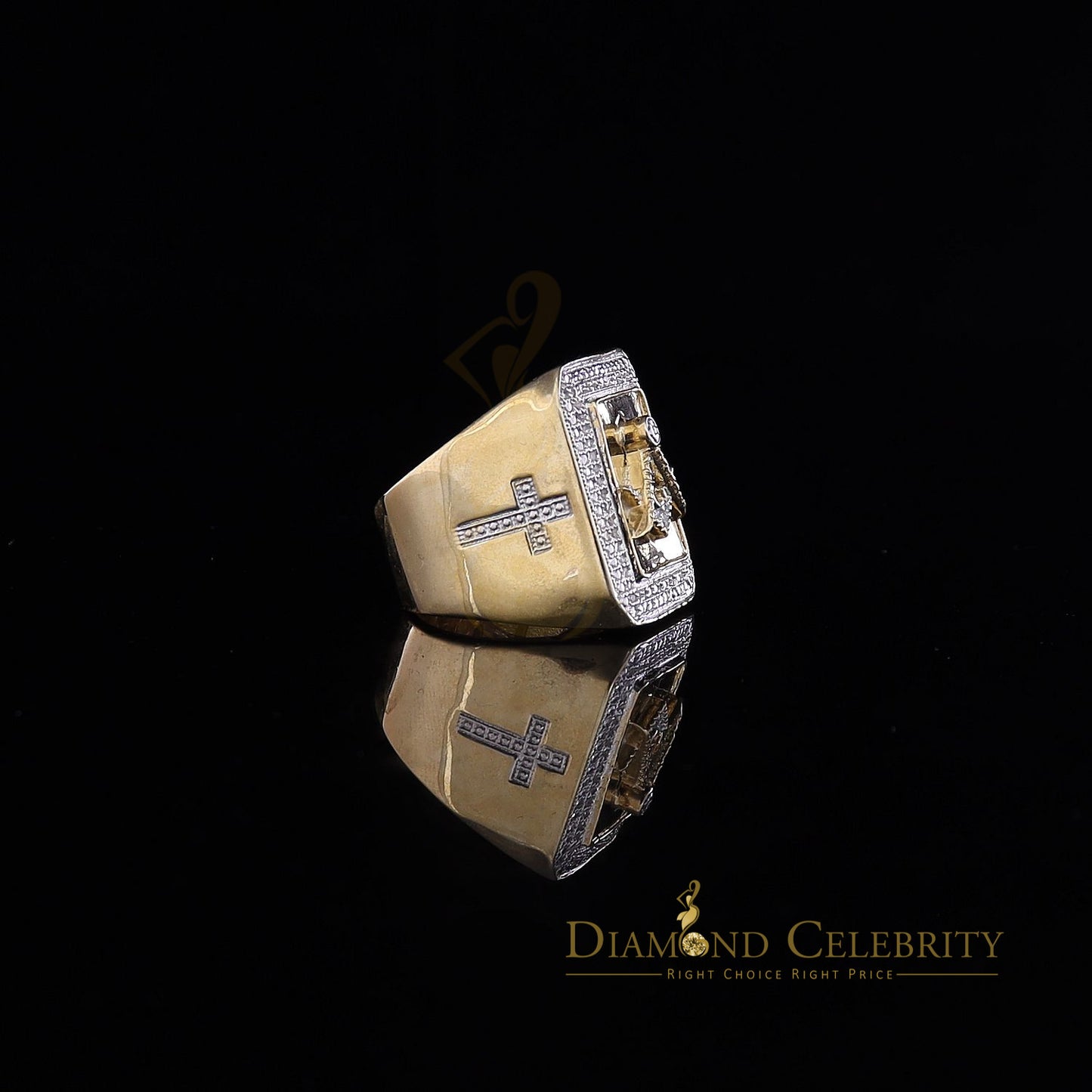 Real 0.20CT Diamond Masonic 925 Yellow Sterling Silver Mens Engagement Ring SZ10