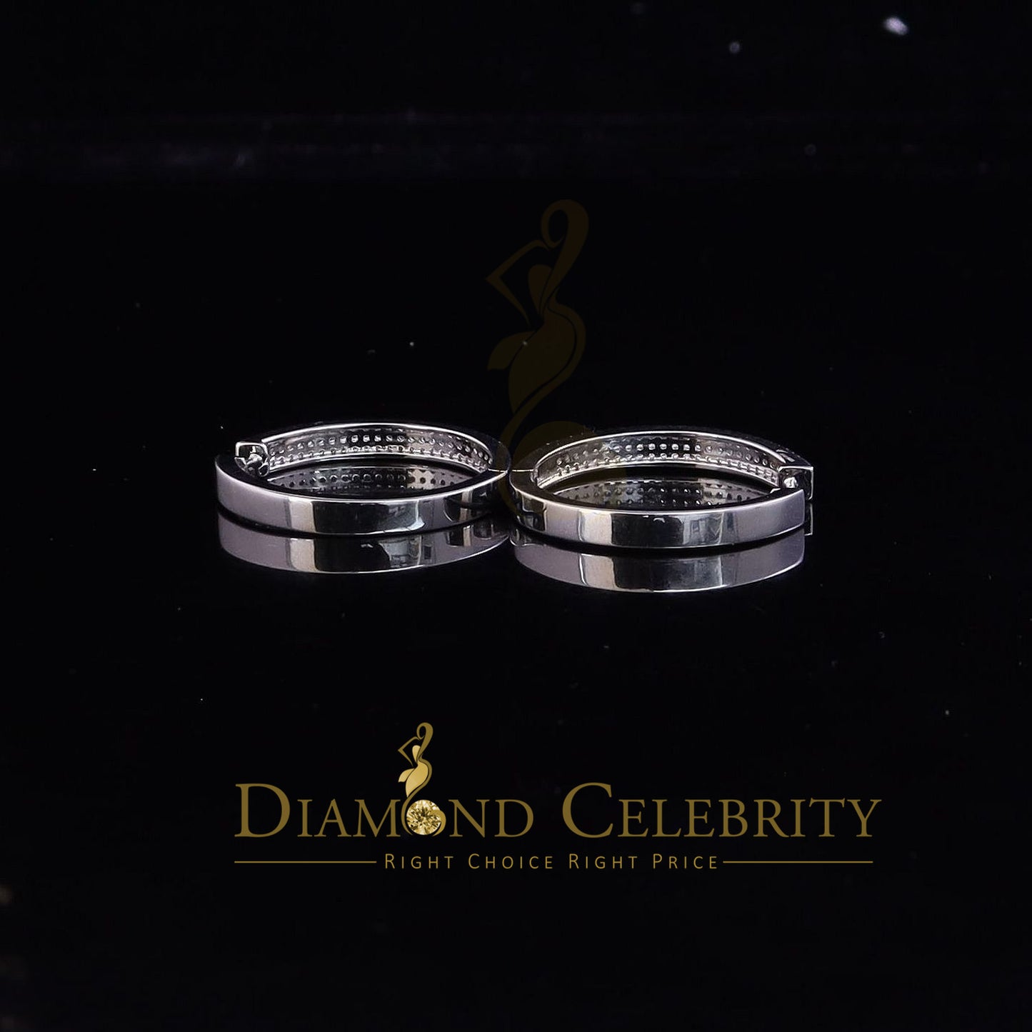 DiamondCelebritees Mens hip hop White 92.51ct Silver Iced 3 row Huggie Hoop Cubic Zirconia Earrings