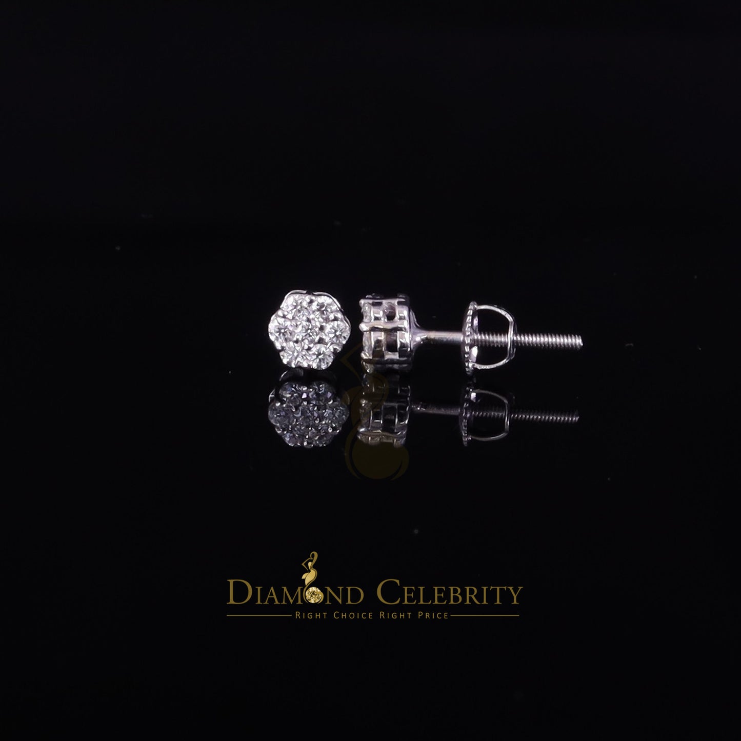 Diamondcelebritees Men's/Womens 925 Silver White 0.25ct VVS 'D' Moissanite Floral Stud Earrings