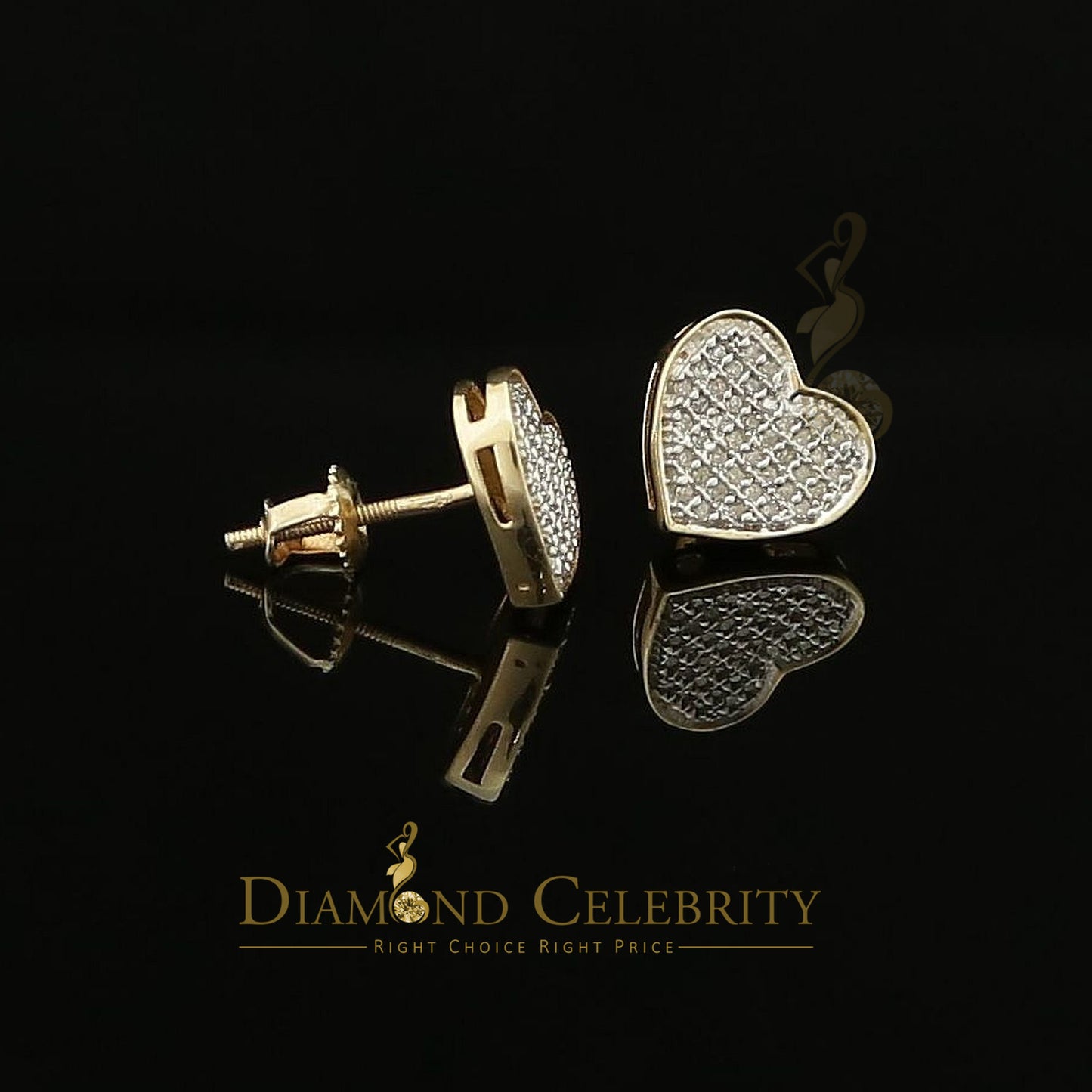 DiamondCelebritees Heart 925 Yellow Silver Aretes Para Hombre 0.25ct Diamond Women's /Men's Earring
