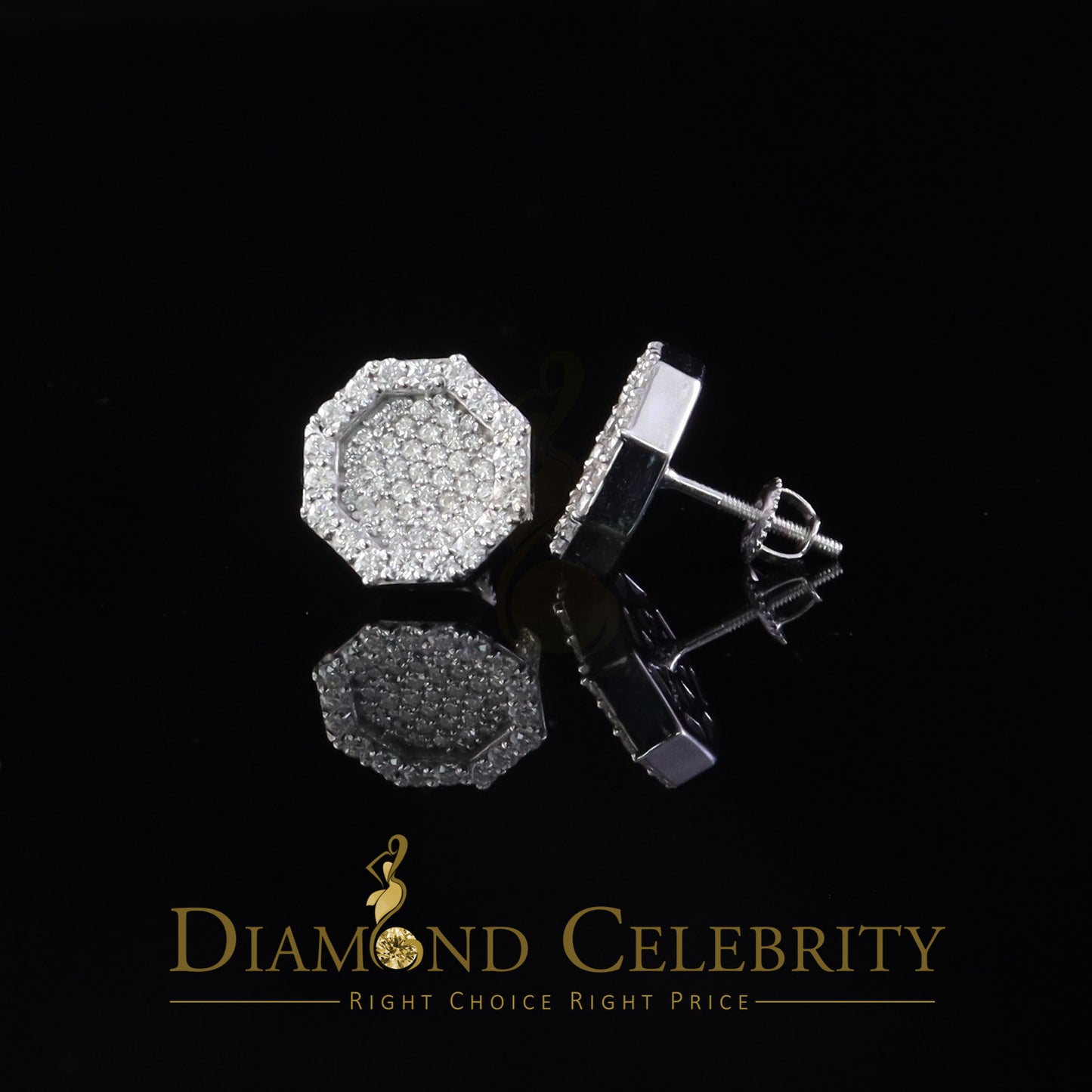 Diamondcelebritees 925 White Silver 1.00ct VVS 'D' Moissanite Octagon Stud Earring Men's/Womens