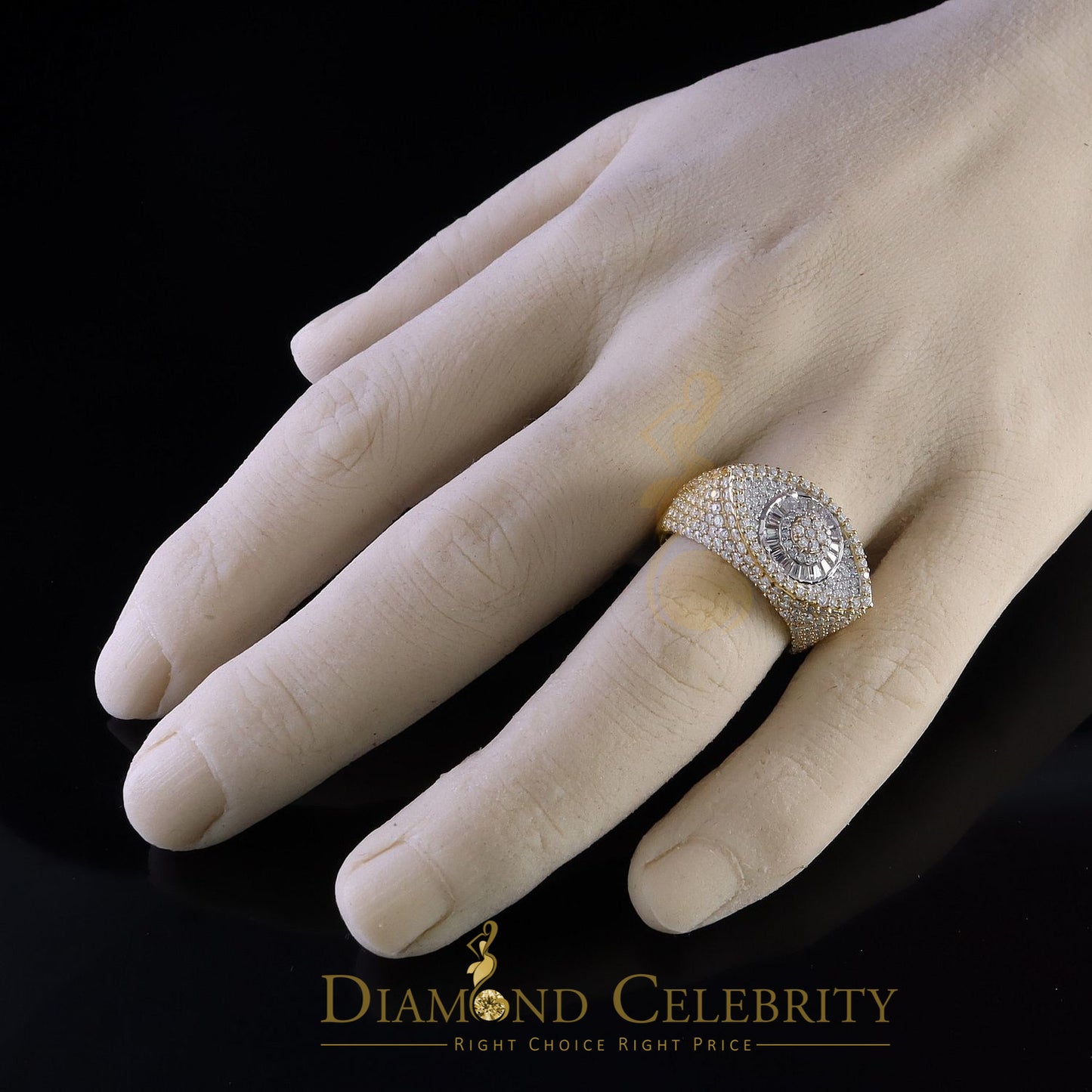 DiamondCelebritees 4.00ct VVS D 925 Silver Moissanite Baguette Men/Women Yellow Evil Eye Ring SZ10
