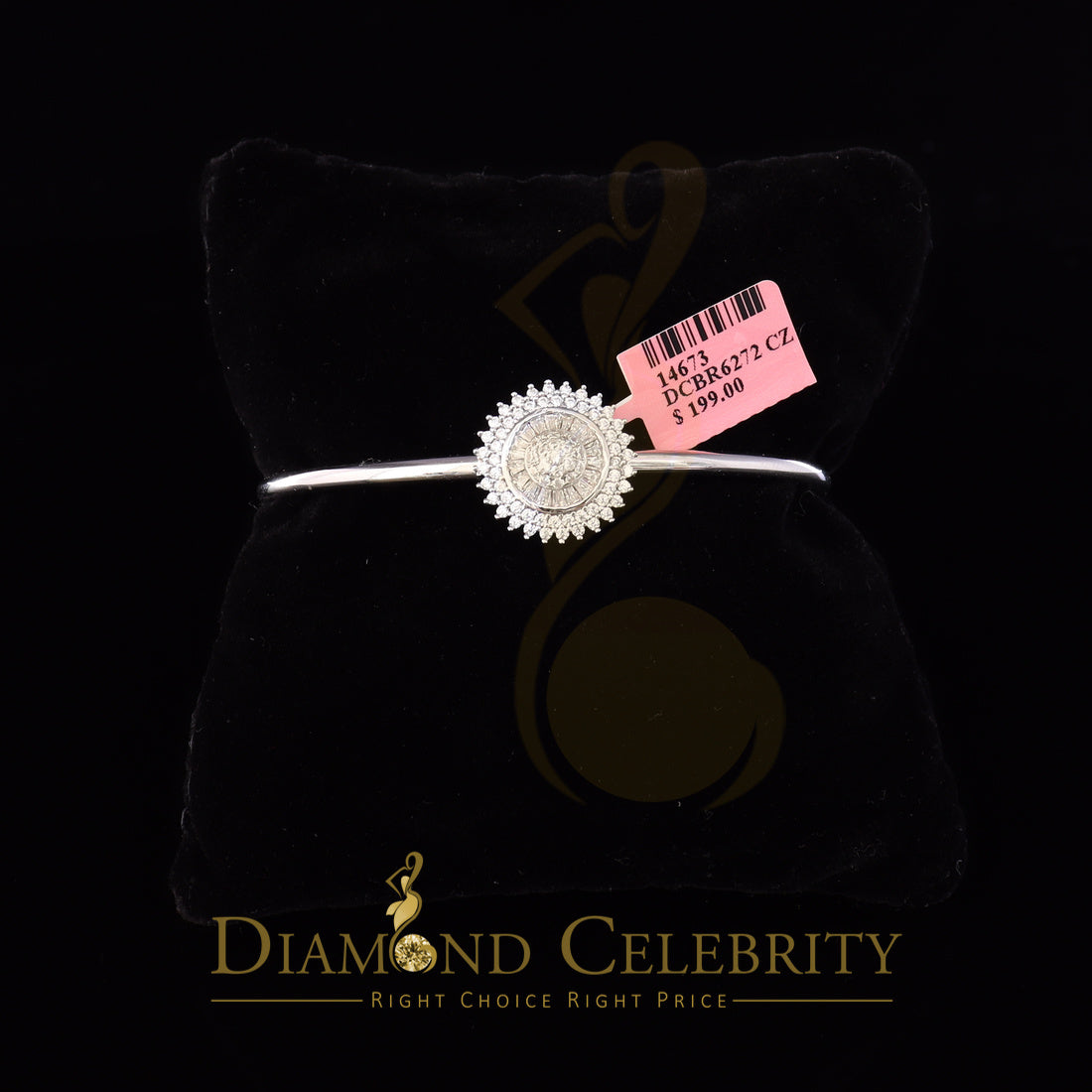DiamondCelebritees 925 Silver Sun Rays Style White Bangle Cubic Zirconia Adjustable Size 2.5''