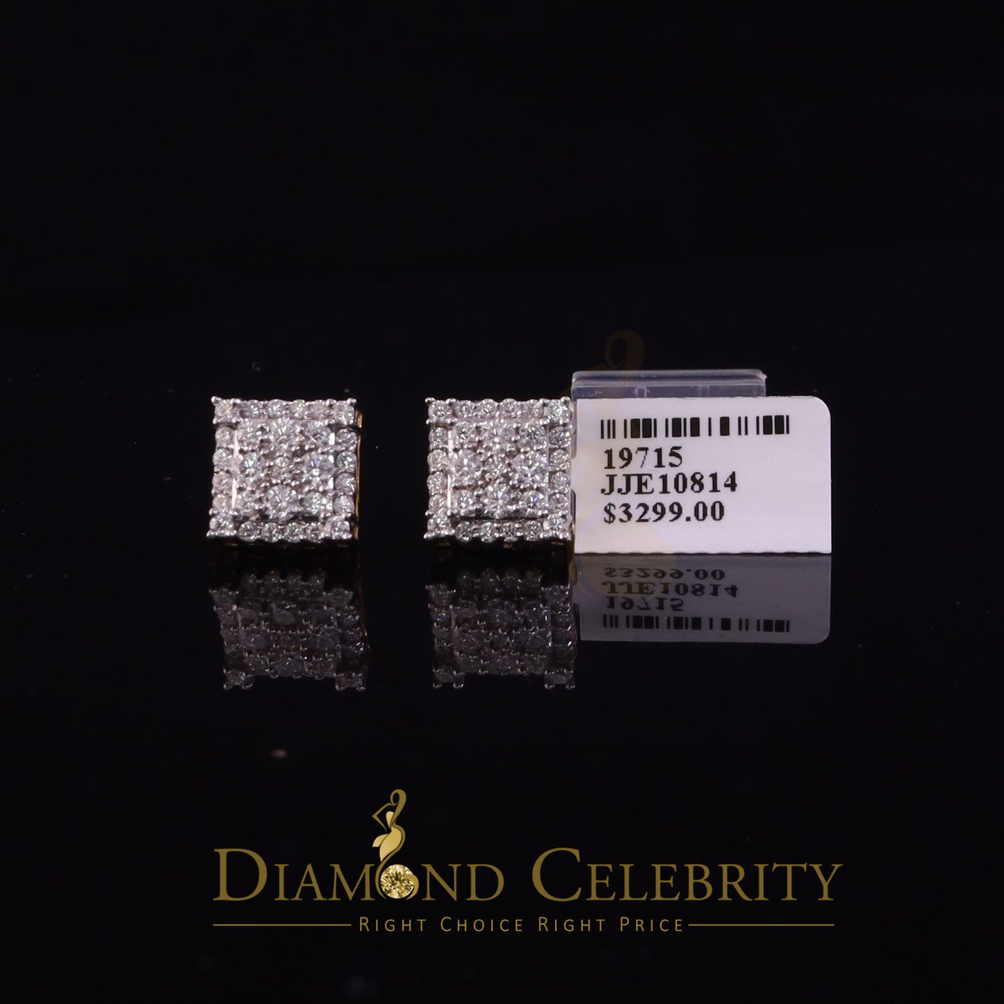 DiamondCelebritees 1.75ct Vvs 'D' Color Genuine Moissanite Stud SQUARE Earring10k Real Yellow Gold