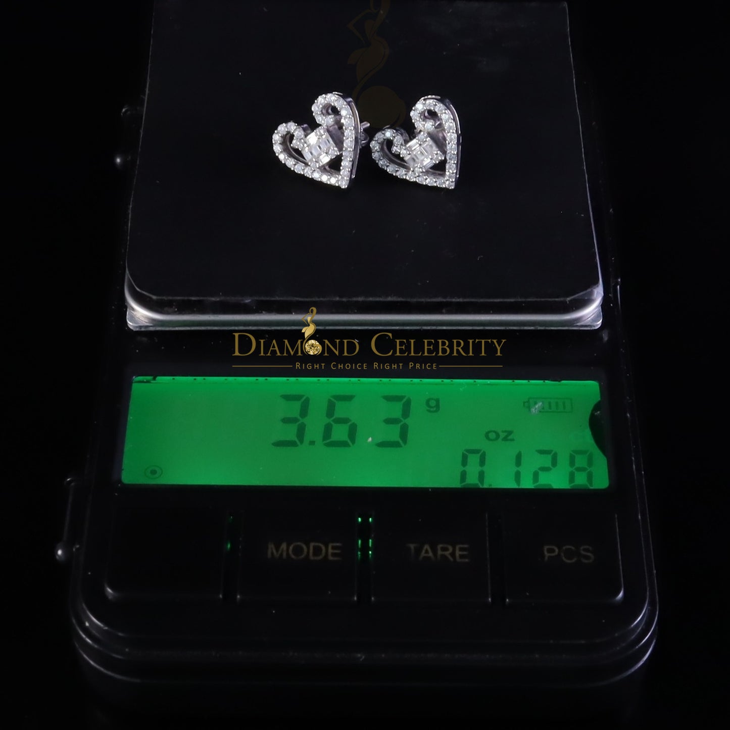 Diamondcelebritees Men/Women Stud 925White Silver Heart Baguette Earrings 1.00ct VVS D Moissanite