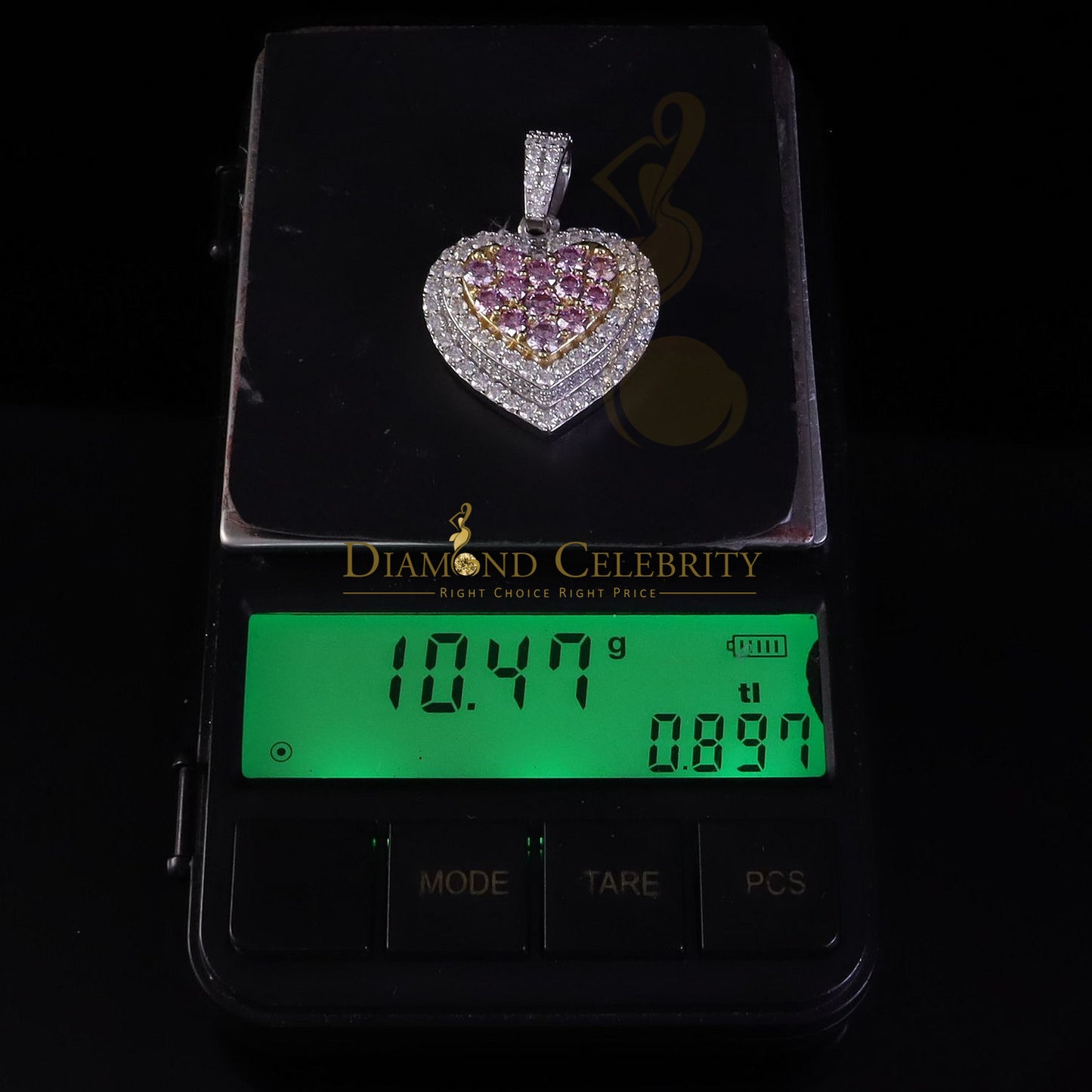 DiamondCelebritees 925 Silver White Women's 11.00 ct VVS'D' Pink Moissanite 3D Double Heart Pendant