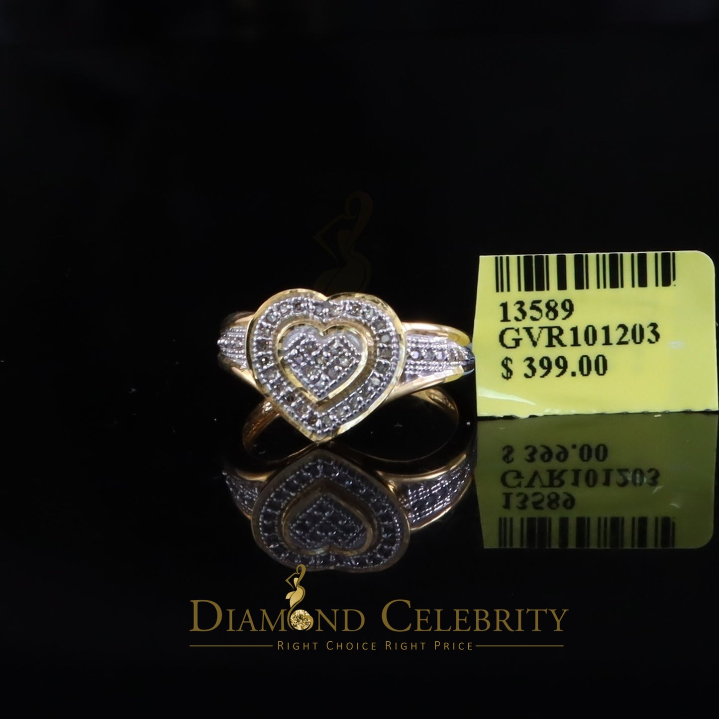 DiamondCelebritees Valentine Yellow Silver 0.15CT Real Diamond Shiny Womens Promise Heart Ring Sz 7