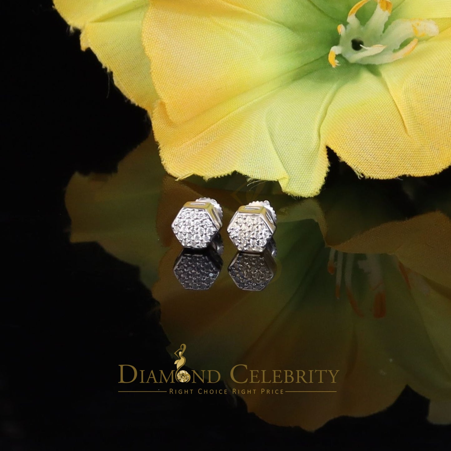 DiamondCelebritees White 925 Silver 0.38ct Cubic Zirconia Women's & Men's Hip Hop Hexagon Earrings