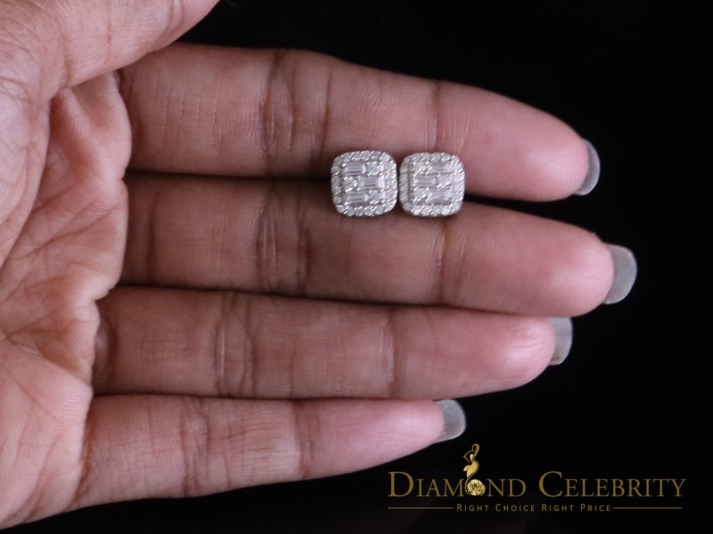 Diamondcelebritees 925 Silver White 0.75ct VVS 'D' Baguette Moissanite Men's/Women's Stud Earrings