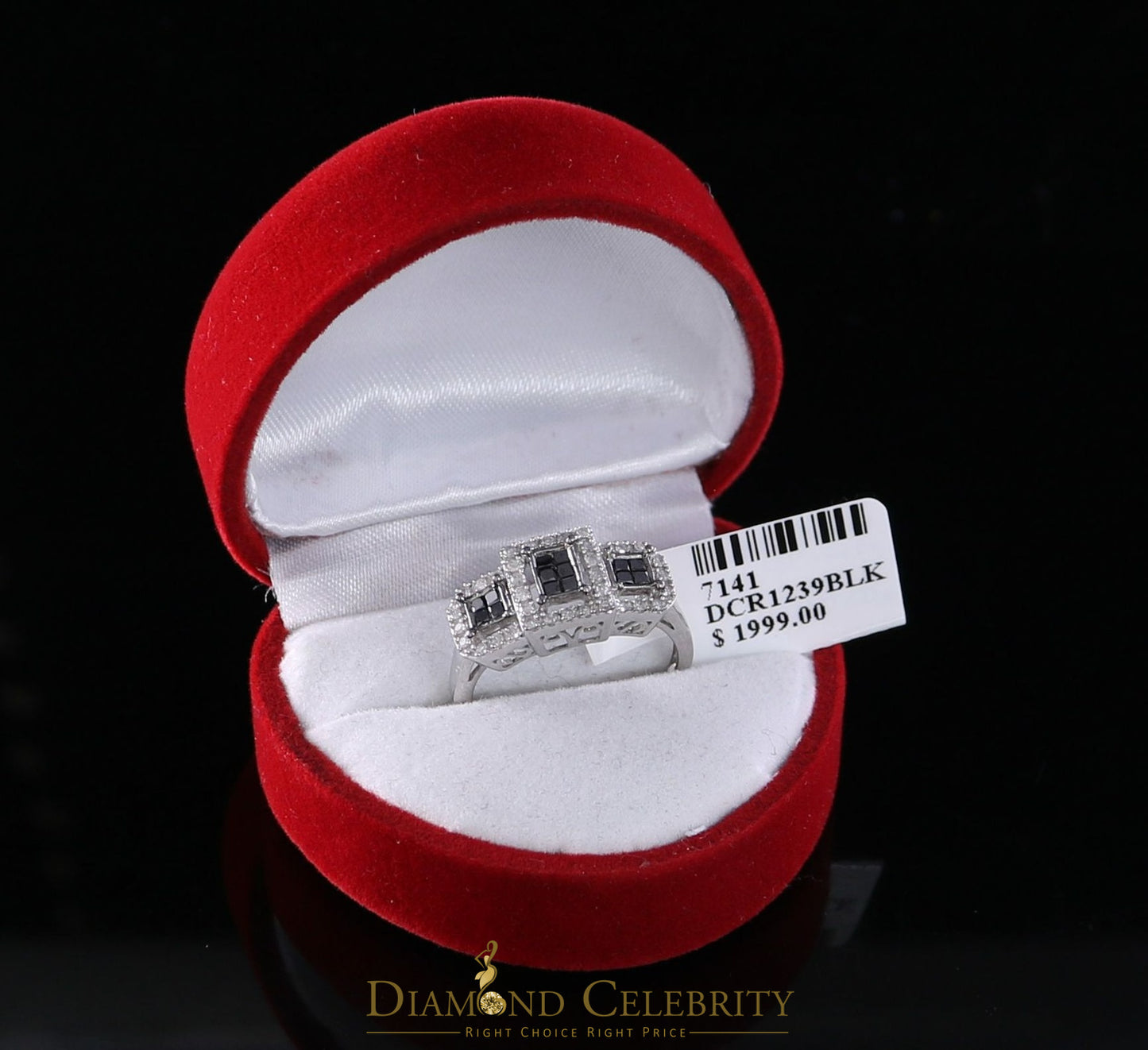DiamondCelebritees Real 10kt White Gold with Black Stone 0.50CT Real Diamond Square Ring size 6.5